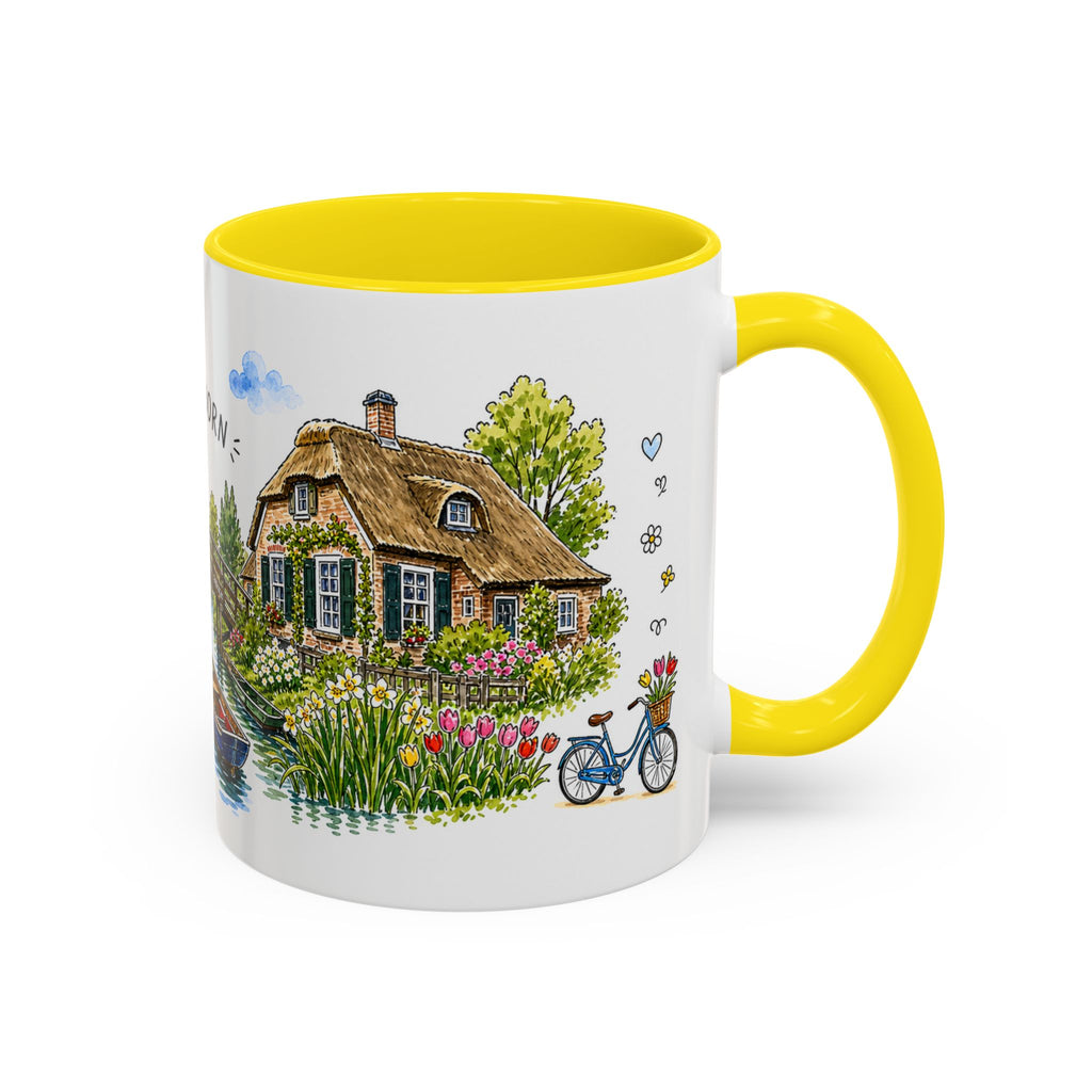 Giethoorn Illustrated Travel Mug | Netherlands Souvenir Accent Coffee Mug | 11oz 15oz Ceramic Cup