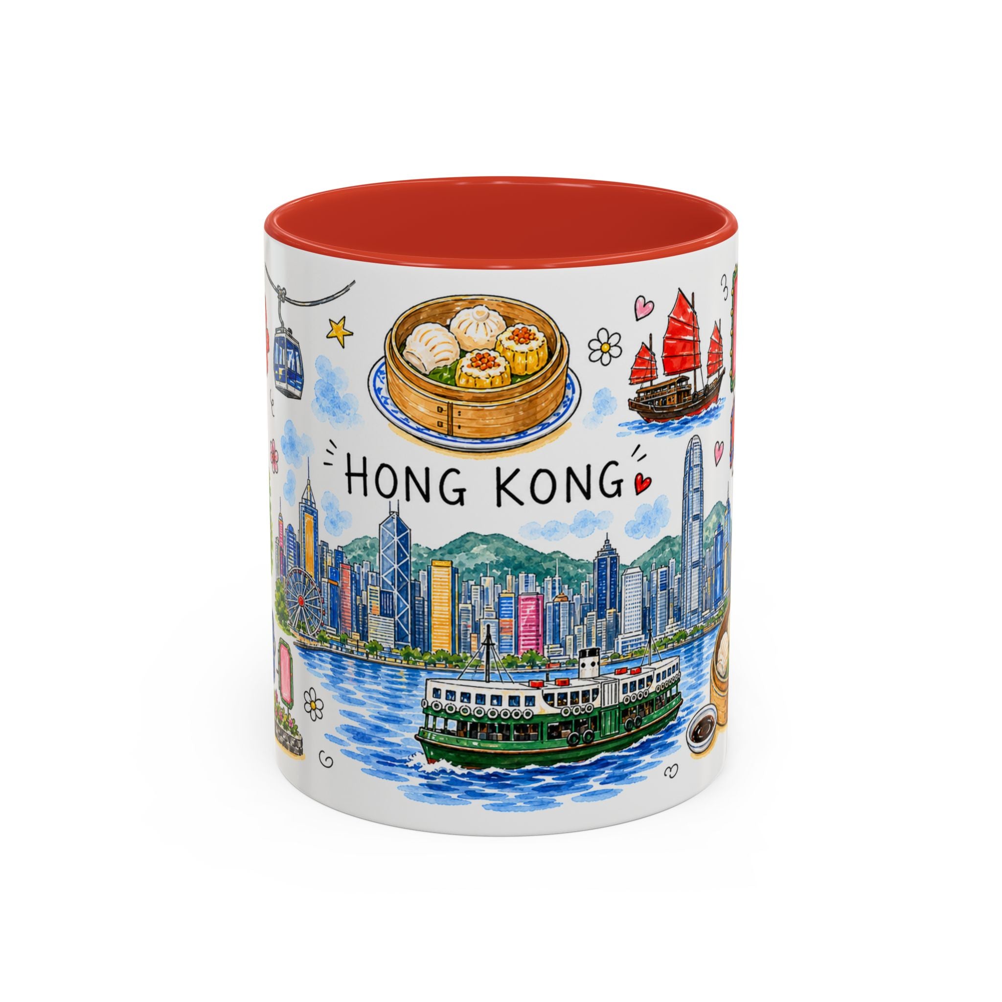 Hong Kong Illustrated Travel Mug | City Souvenir Accent Coffee Mug | 11oz 15oz Ceramic Cup