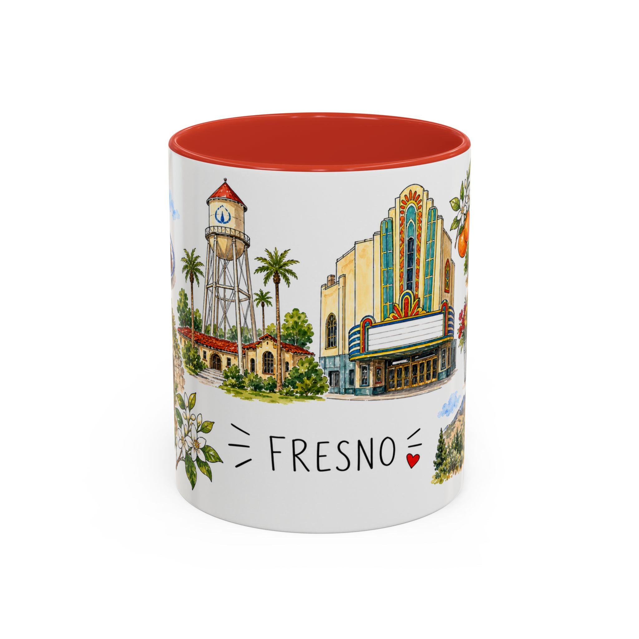 Fresno Illustrated Travel Mug | City Souvenir Accent Coffee Mug | 11oz 15oz Ceramic Cup