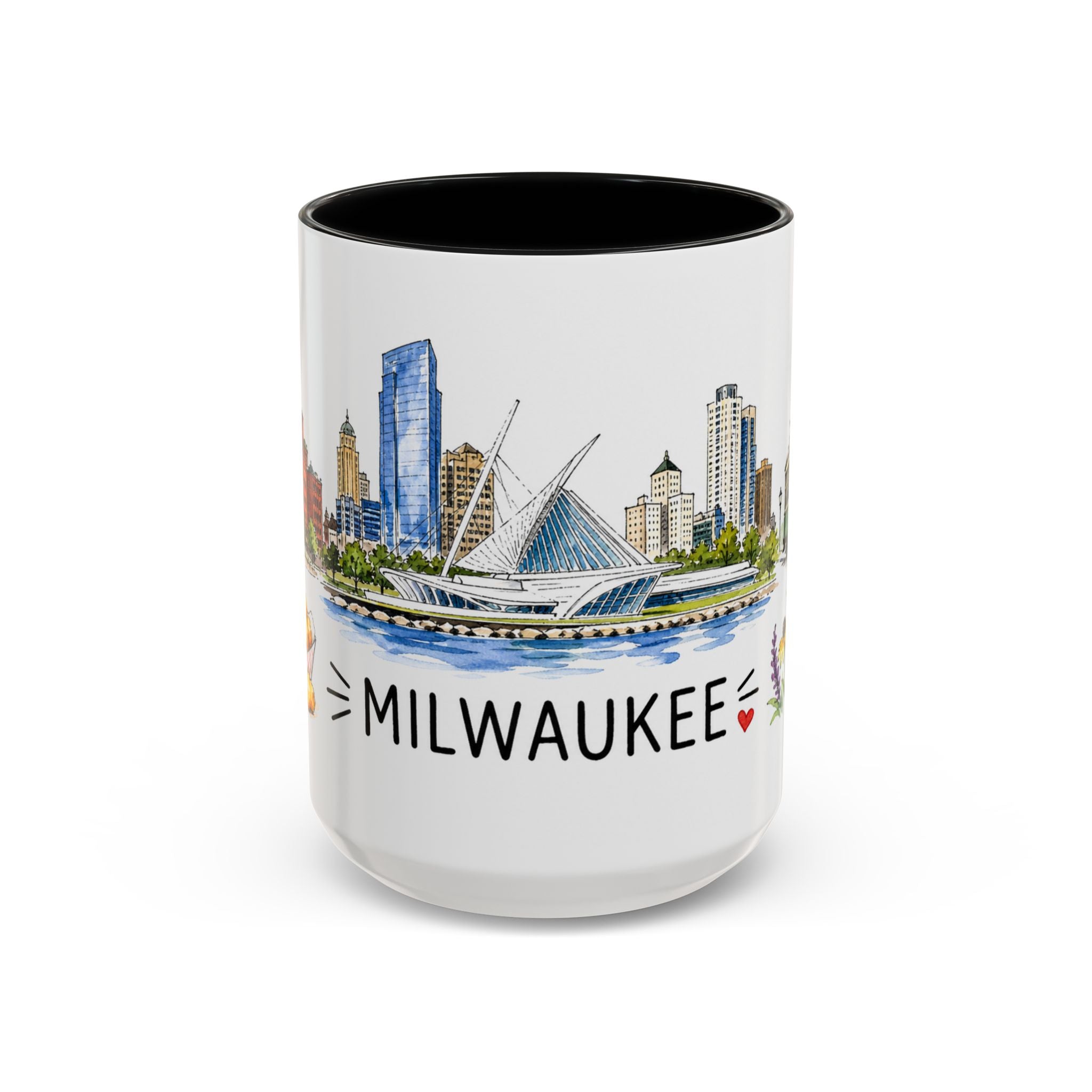 Milwaukee Illustrated Travel Mug | City Souvenir Accent Coffee Mug | 11oz 15oz Ceramic Cup