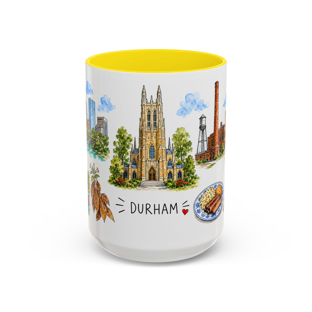 Durham Illustrated Travel Mug | City Souvenir Accent Coffee Mug | 11oz 15oz Ceramic Cup