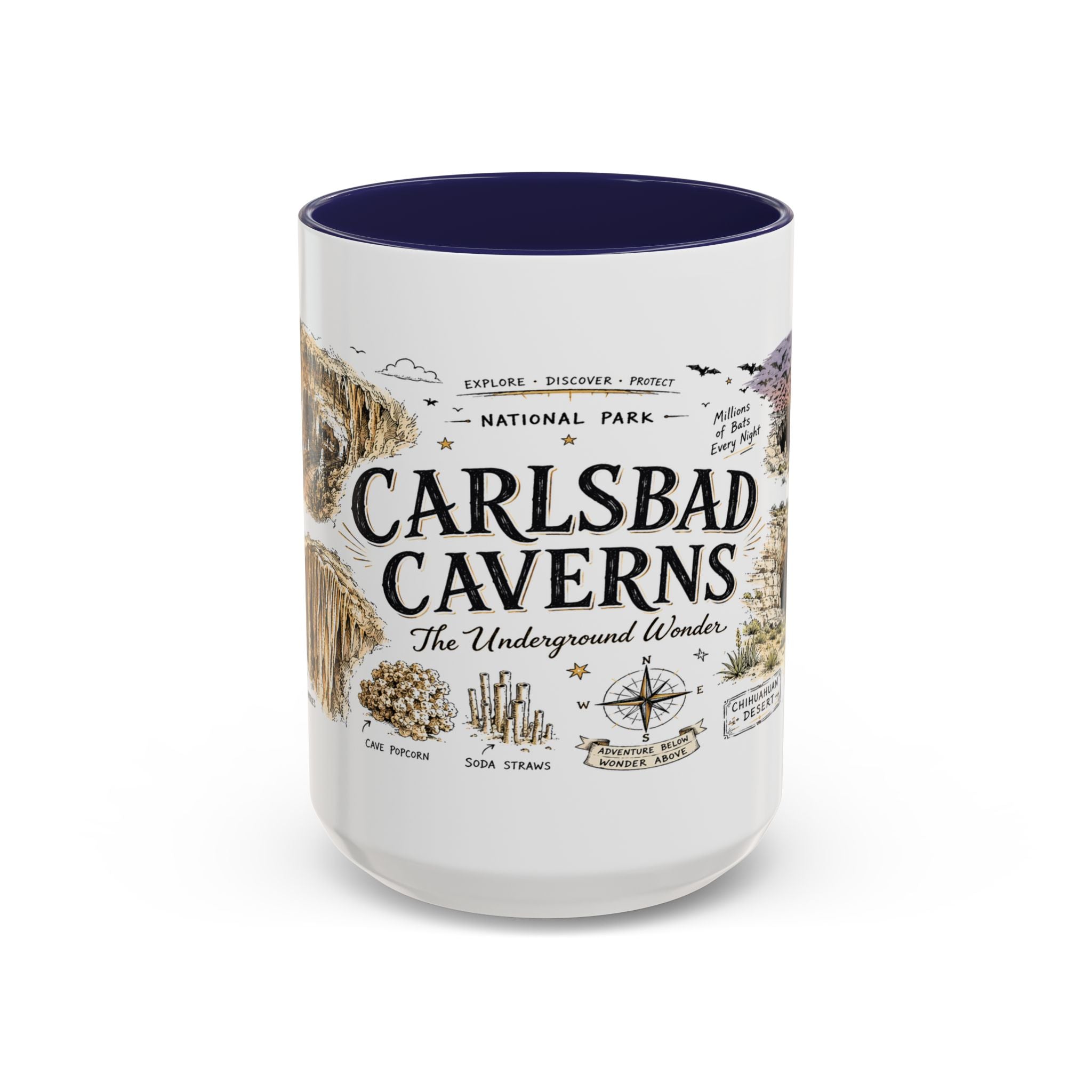 Carlsbad Caverns National Park Coffee Mug | New Mexico Cave Exploration Bat Gift | Accent Color Ceramic 11oz 15oz