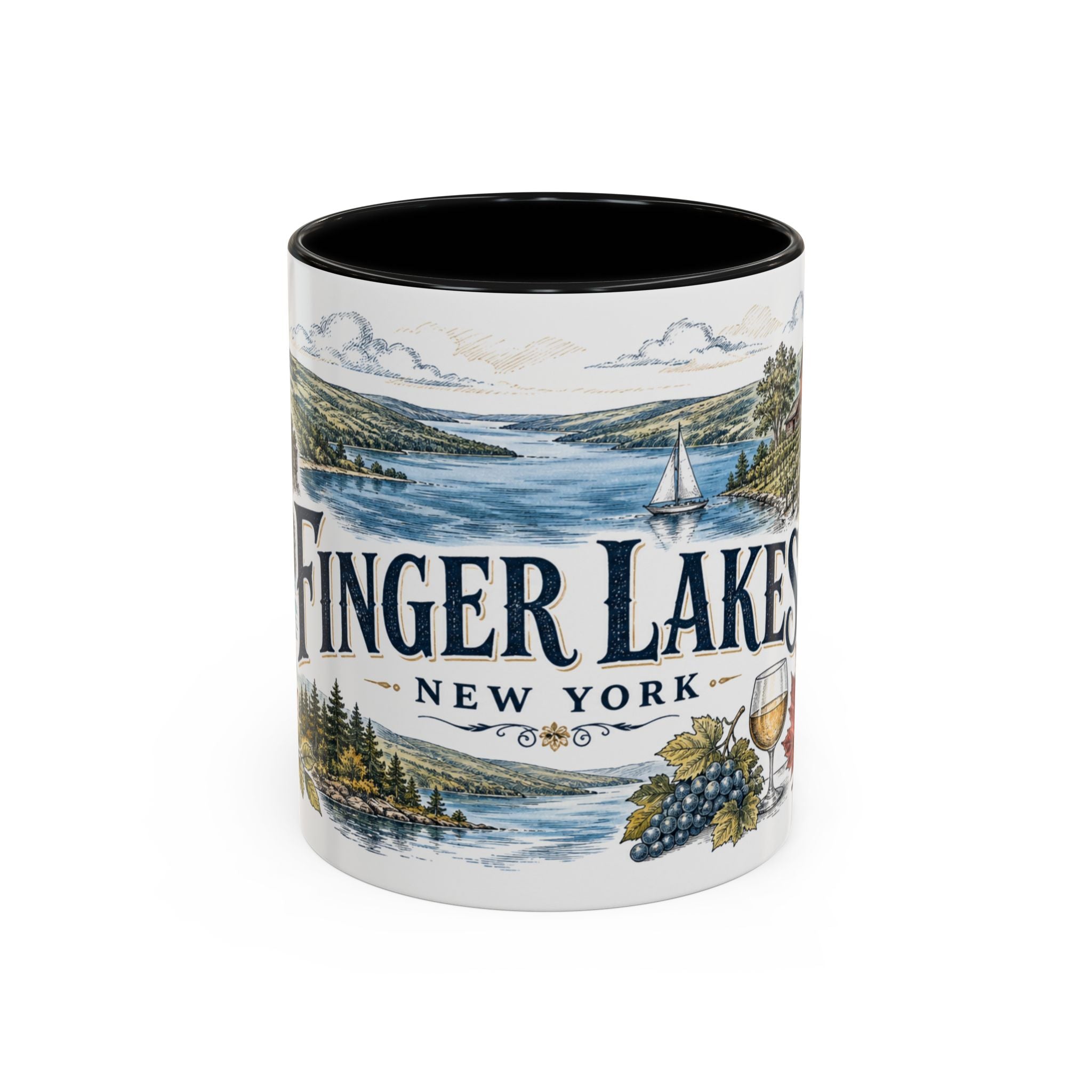 Finger Lakes Mug, New York Travel Souvenir, Bucket List Gift, Accent Ceramic Coffee Mug 11oz 15oz