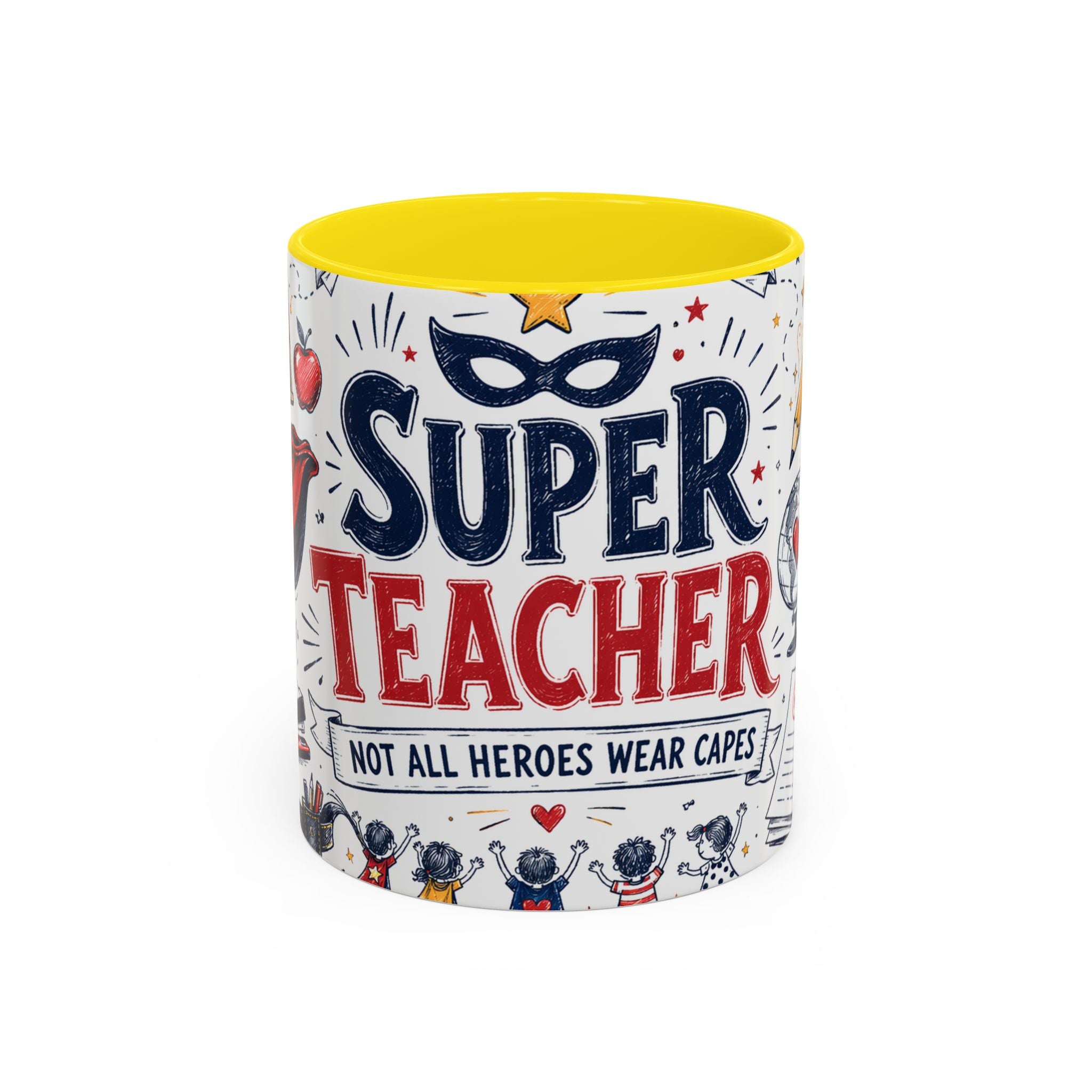 Super Teacher Coffee Mug | All Heroes Wear Capes Teacher Gift | Accent Color Ceramic 11oz 15oz