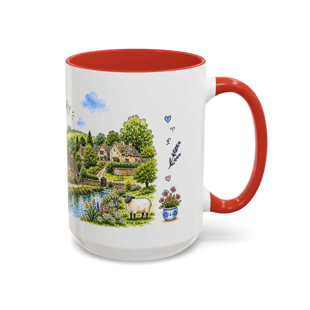 Bibury Illustrated Travel Mug | England Souvenir Accent Coffee Mug | 11oz 15oz Ceramic Cup