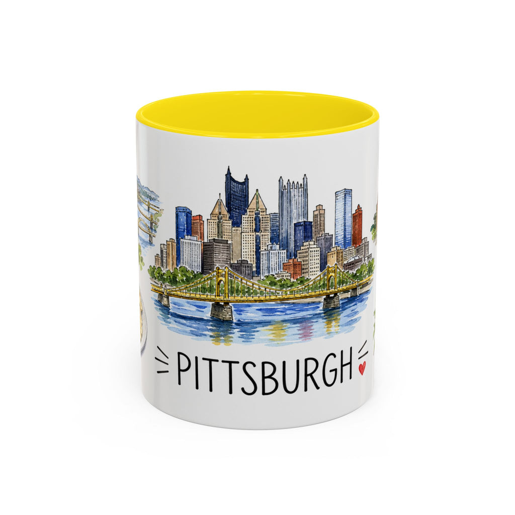 Pittsburgh Illustrated Travel Mug | City Souvenir Accent Coffee Mug | 11oz 15oz Ceramic Cup