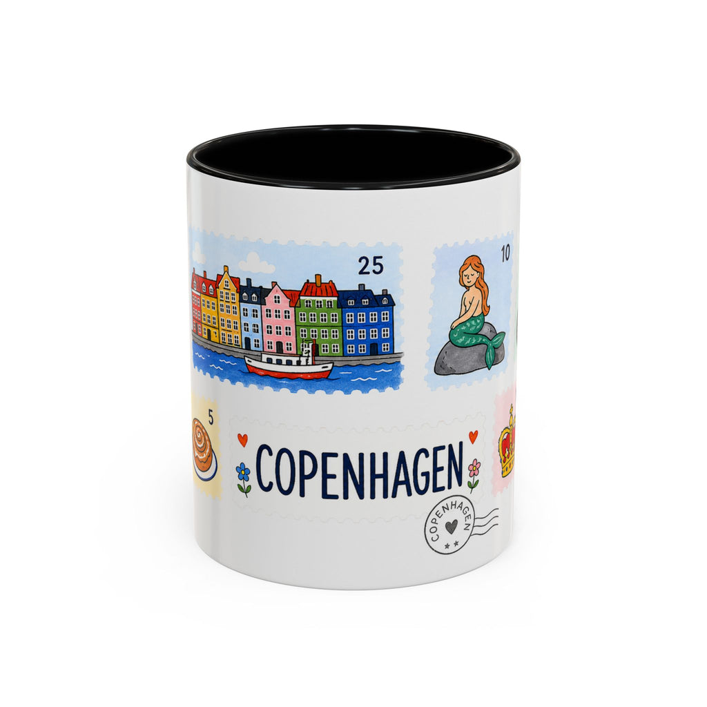 Copenhagen Coffee Mug | Postage Stamp Collage Mug | Travel Souvenir Accent Cup 11oz 15oz