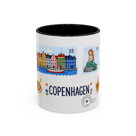 Copenhagen Coffee Mug | Postage Stamp Collage Mug | Travel Souvenir Accent Cup 11oz 15oz