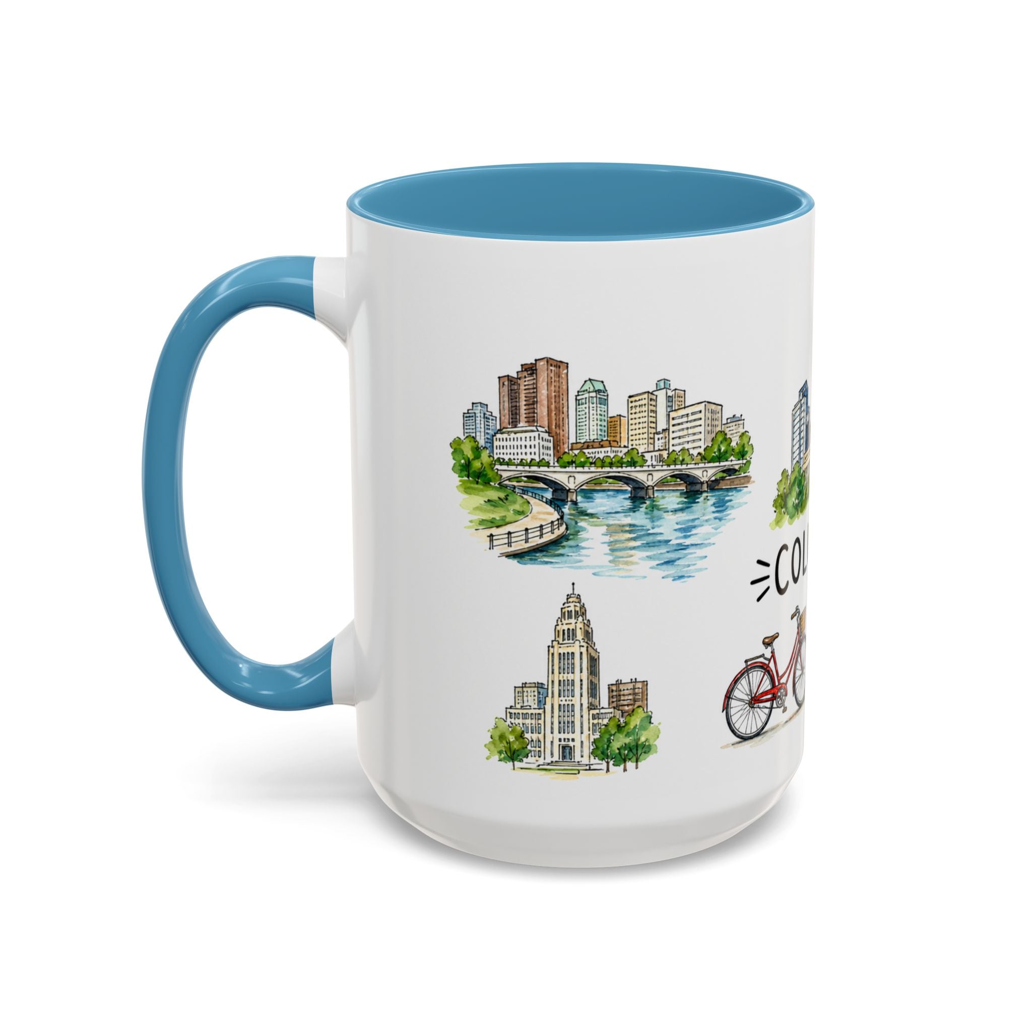 Columbus Illustrated Travel Mug | City Souvenir Accent Coffee Mug | 11oz 15oz Ceramic Cup
