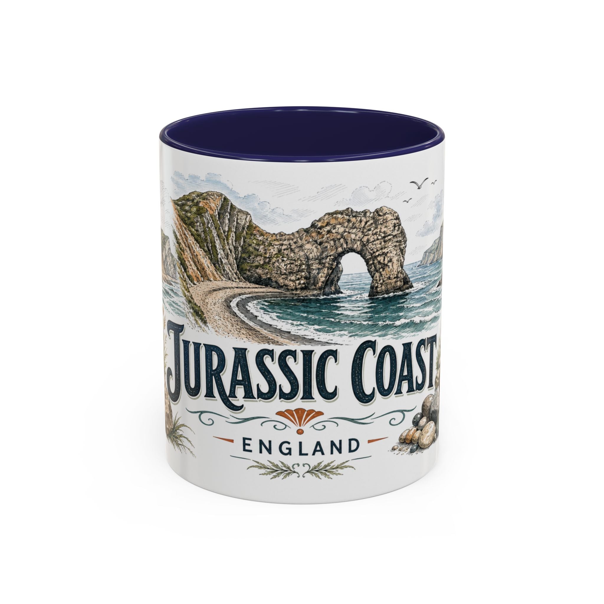 Jurassic Coast Mug, England Travel Souvenir, Bucket List Gift, Accent Ceramic Coffee Mug 11oz 15oz