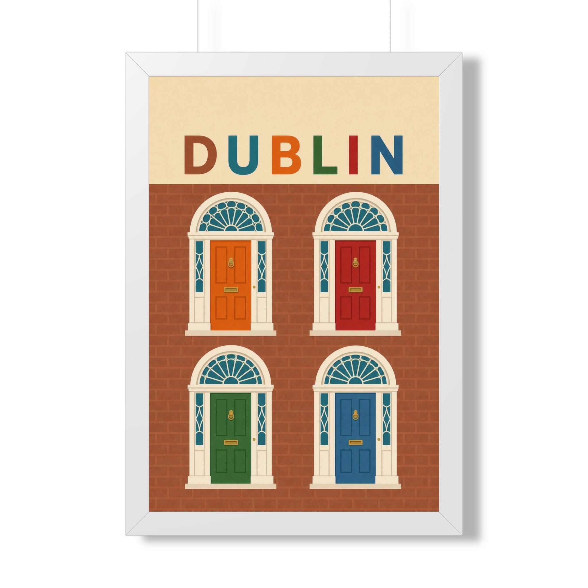 Dublin Georgian Doors Ireland Framed Poster | Vintage Travel Wall Art | Black Walnut White Frame | 16x24 20x30