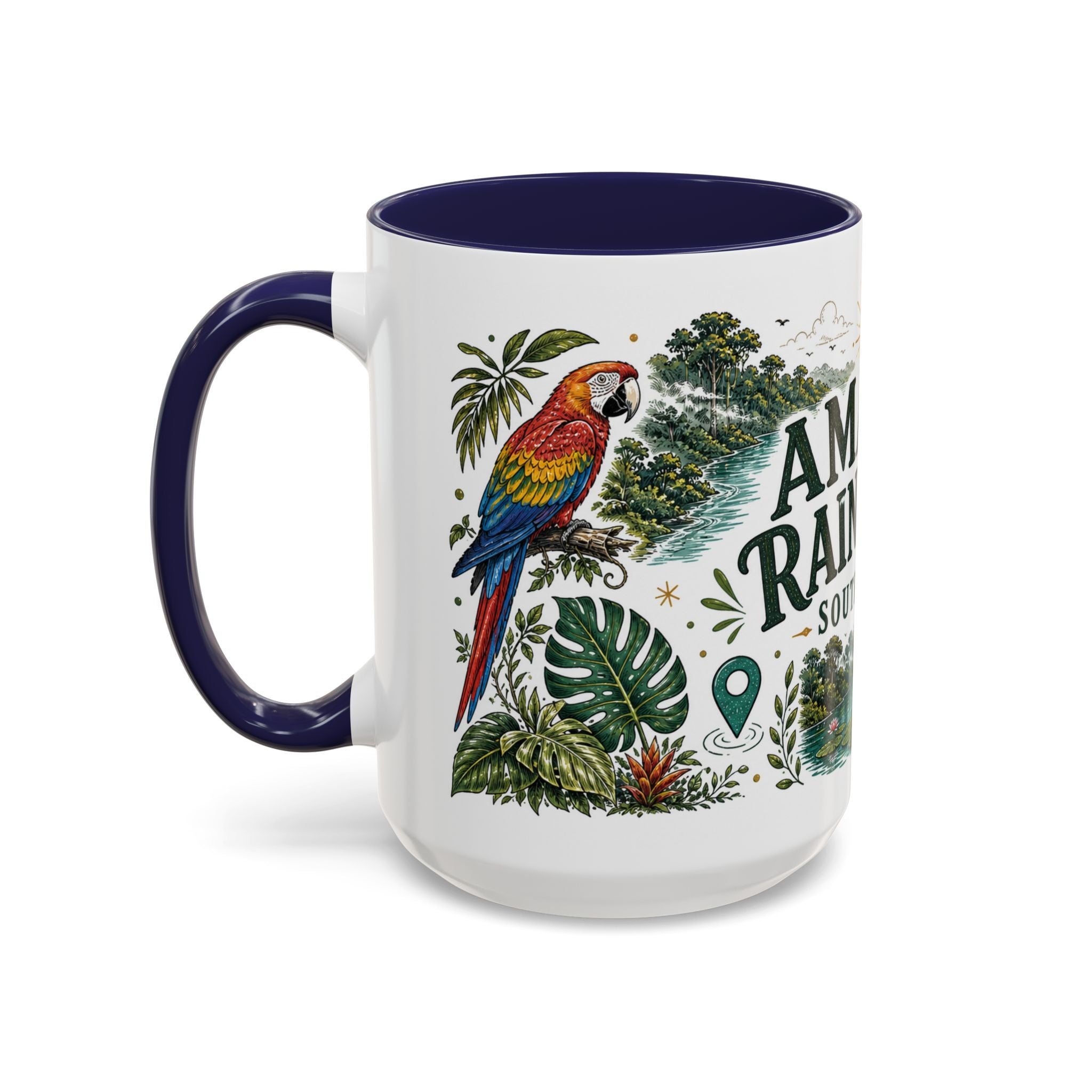 Amazon Rainforest Coffee Mug | Travel Destination Souvenir Gift | Accent Color Ceramic 11oz 15oz