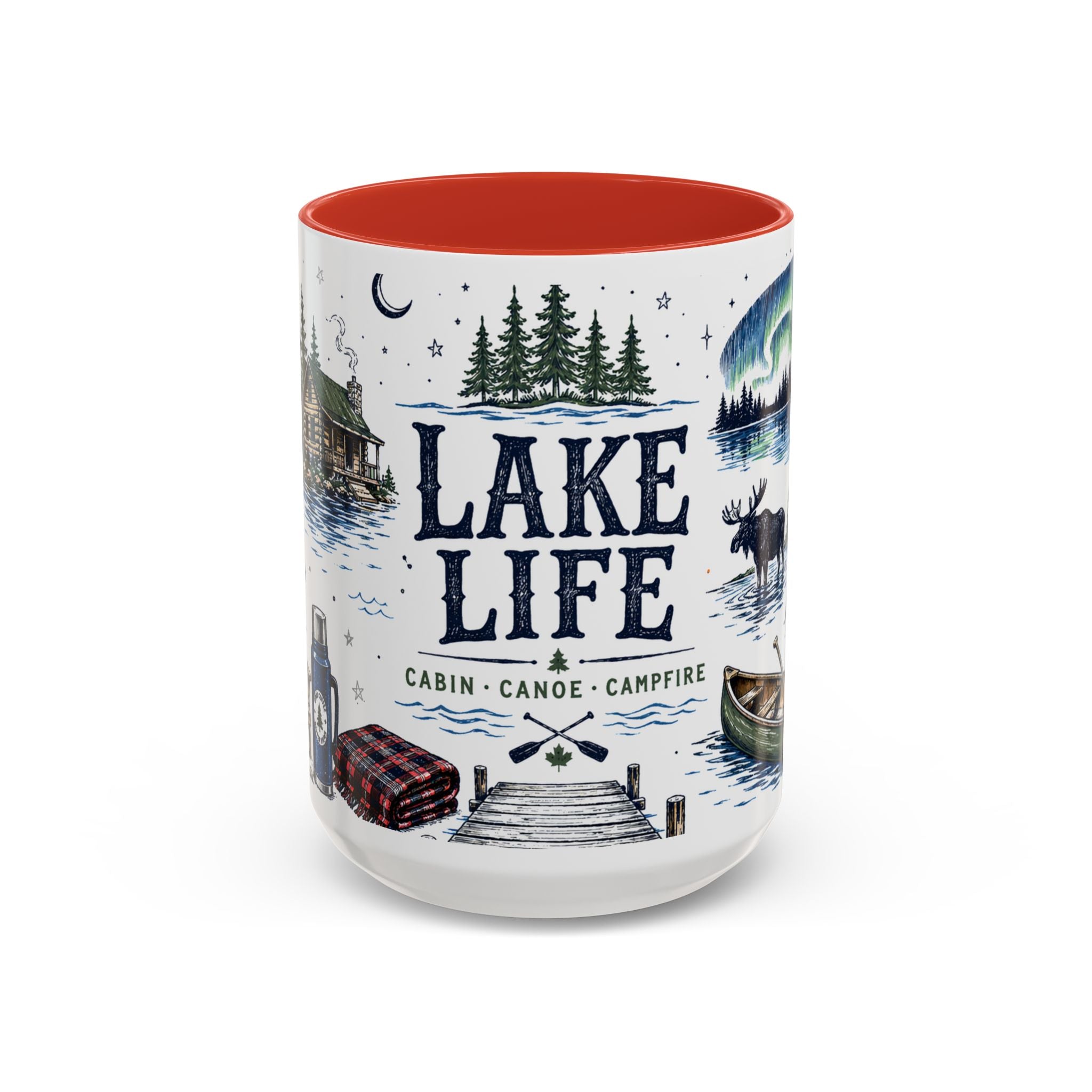 Cabin Country Lake Life Coffee Mug | Canada Cottage Gift | Accent Color Ceramic 11oz 15oz