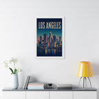 Los Angeles at Night United States Framed Poster | Vintage Travel Wall Art | Black Walnut White Frame | 16x24 20x30