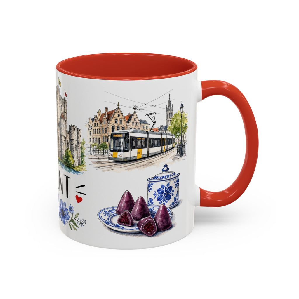 Ghent Illustrated Travel Mug | City Souvenir Accent Coffee Mug | 11oz 15oz Ceramic Cup