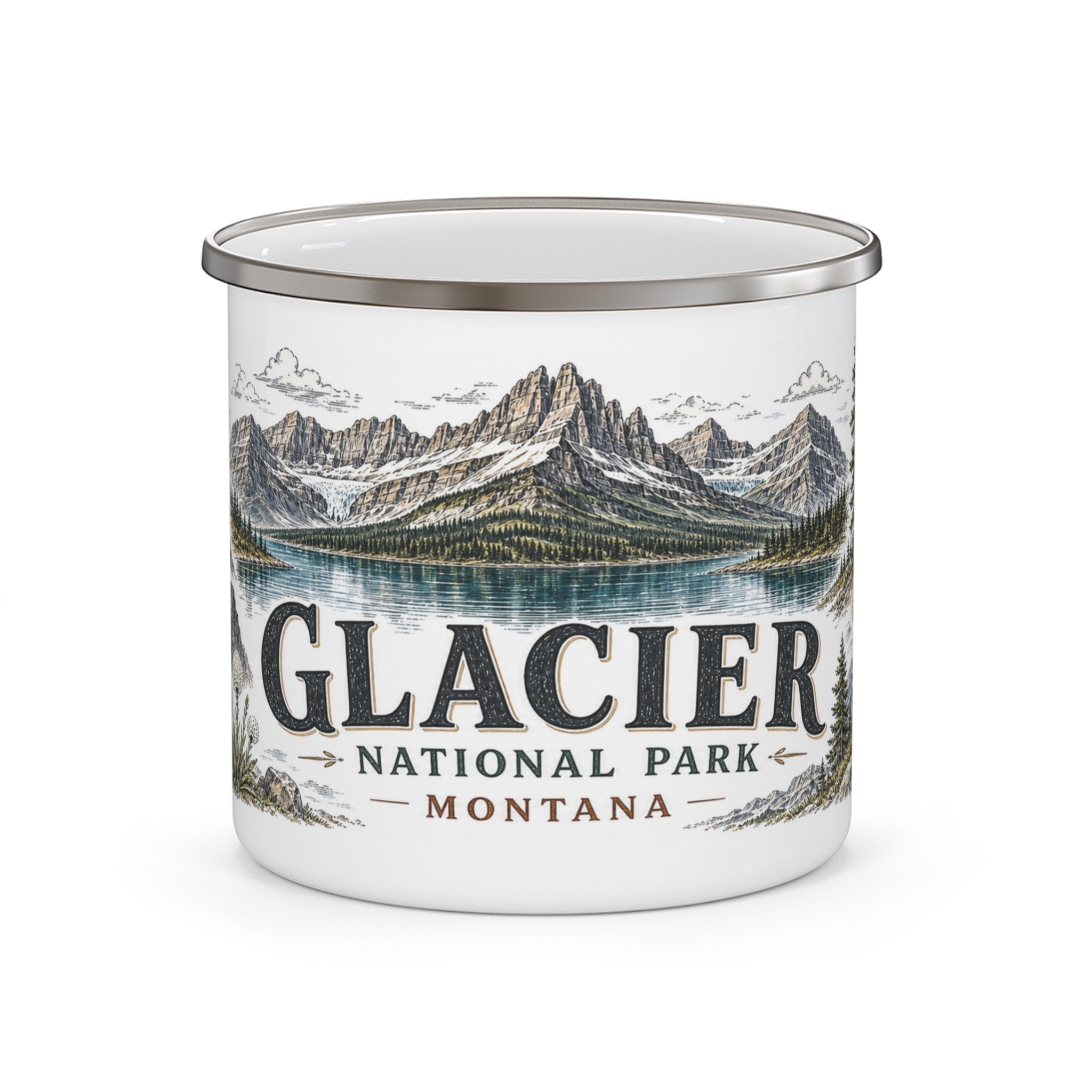 Glacier National Park Vintage Enamel Camping Mug | 12oz National Park Hiking Gift