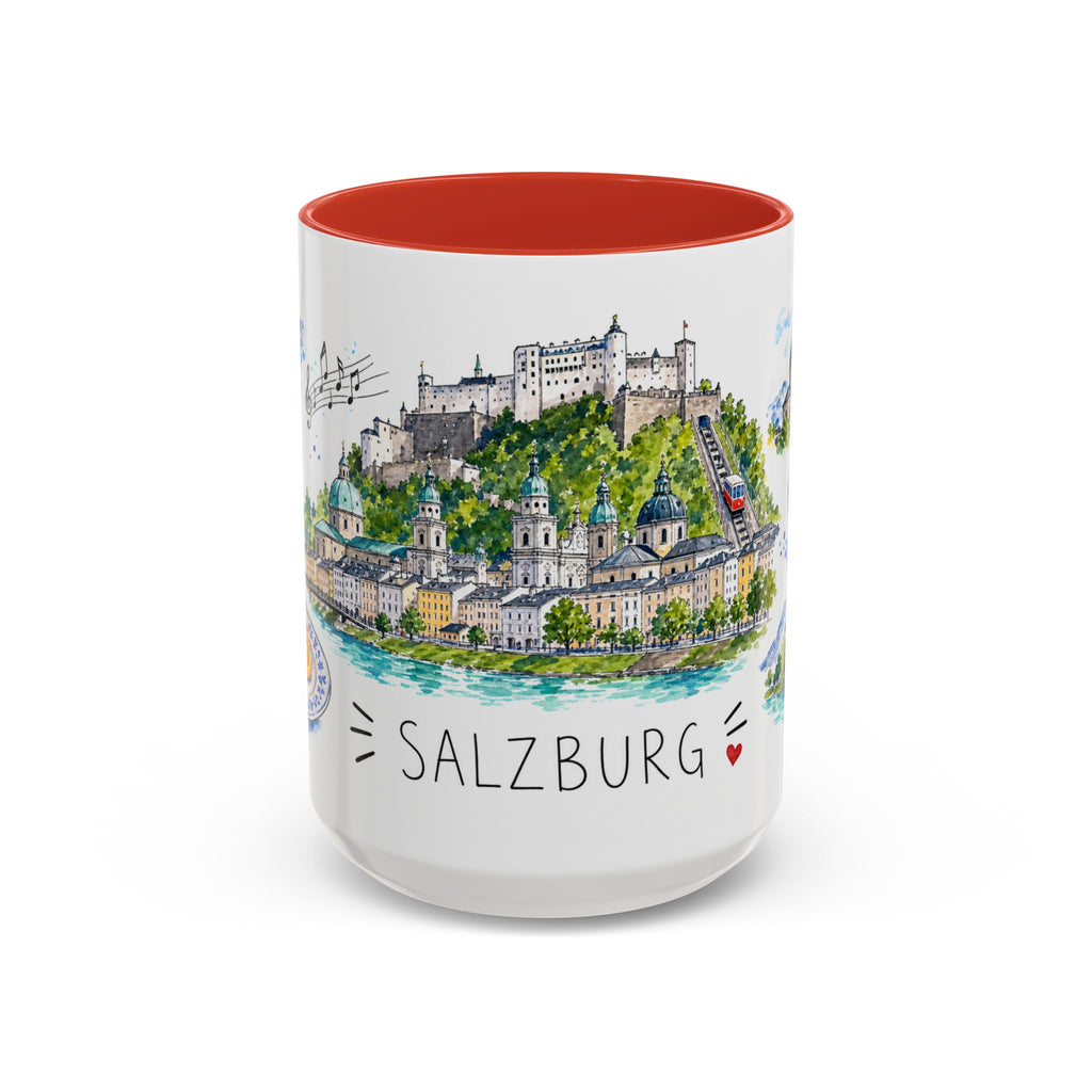 Salzburg Illustrated Travel Mug | City Souvenir Accent Coffee Mug | 11oz 15oz Ceramic Cup