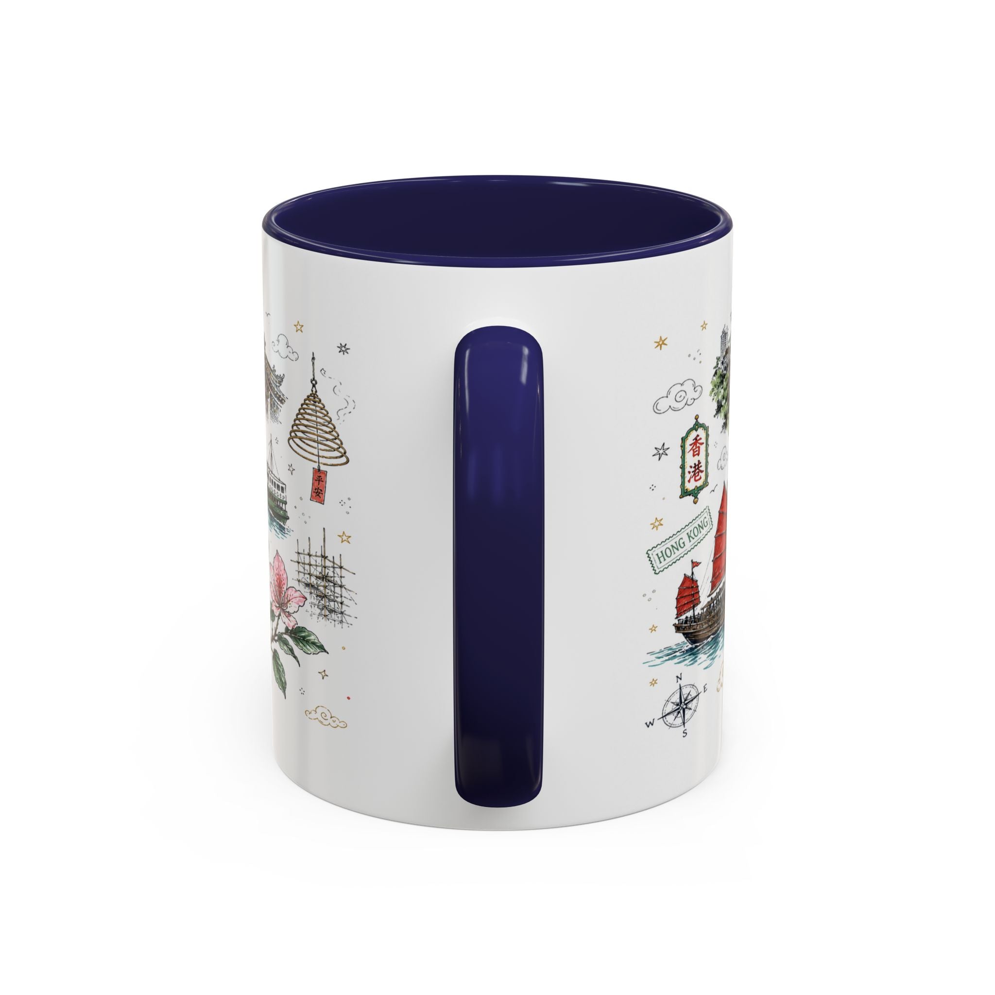Hong Kong Coffee Mug | Asia Souvenir Travel Gift | Accent Color Ceramic 11oz 15oz