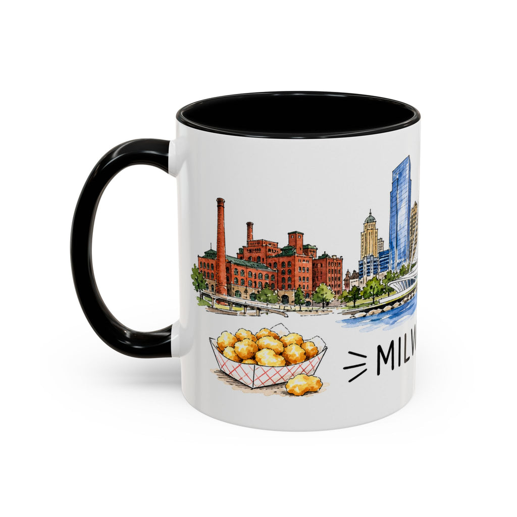 Milwaukee Illustrated Travel Mug | City Souvenir Accent Coffee Mug | 11oz 15oz Ceramic Cup