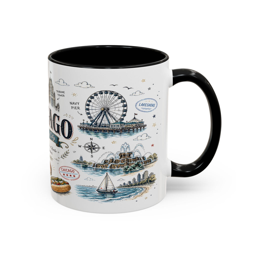 Chicago Coffee Mug | Illinois Souvenir City Gift | Accent Color Ceramic 11oz 15oz