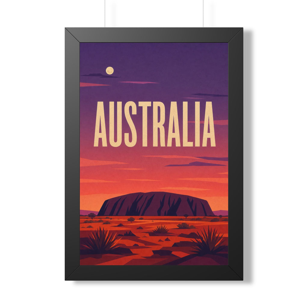 Uluru Australia Framed Poster | Vintage Travel Wall Art | Black Walnut White Frame | 16x24 20x30