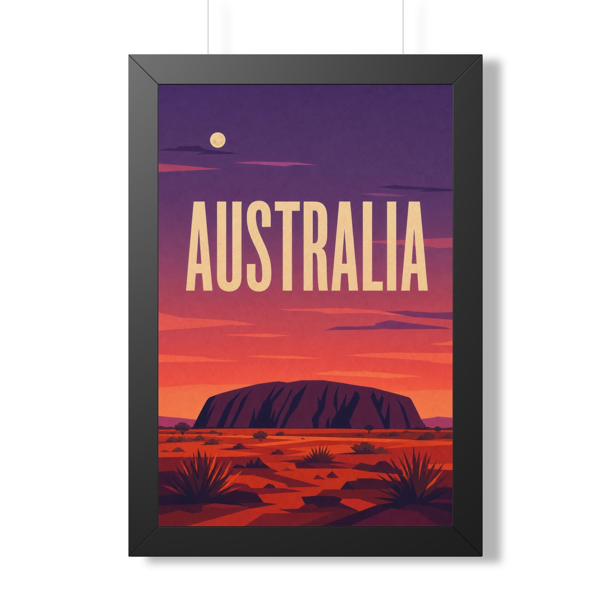 Uluru Australia Framed Poster | Vintage Travel Wall Art | Black Walnut White Frame | 16x24 20x30