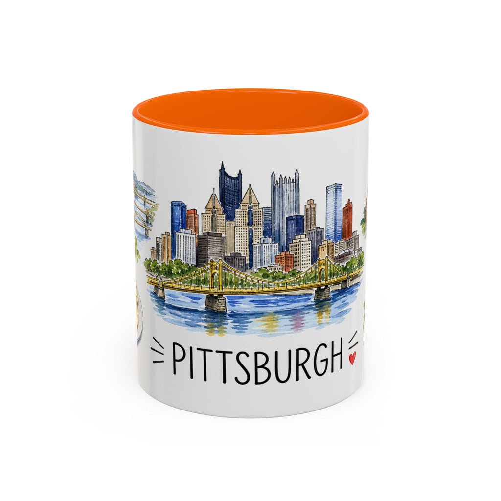 Pittsburgh Illustrated Travel Mug | City Souvenir Accent Coffee Mug | 11oz 15oz Ceramic Cup