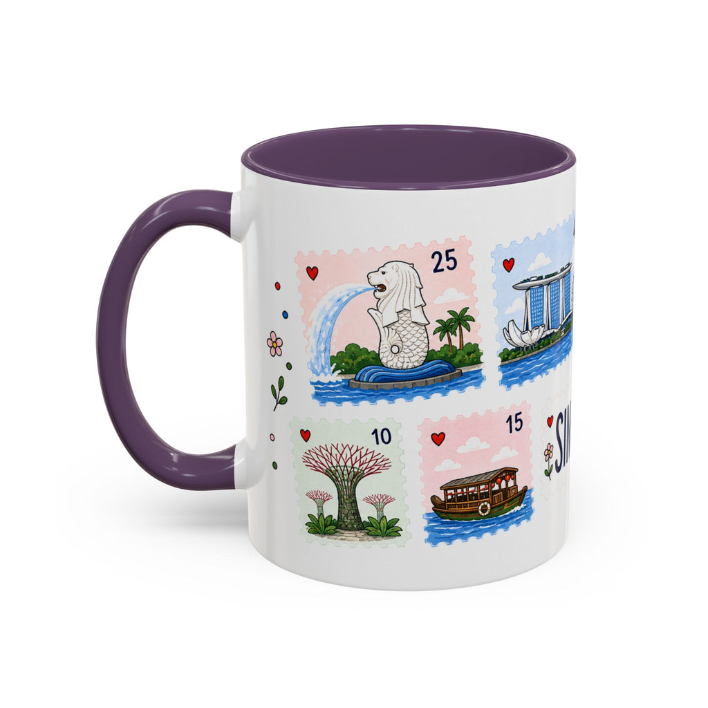 Singapore Coffee Mug | Postage Stamp Collage Mug | Travel Souvenir Accent Cup 11oz 15oz