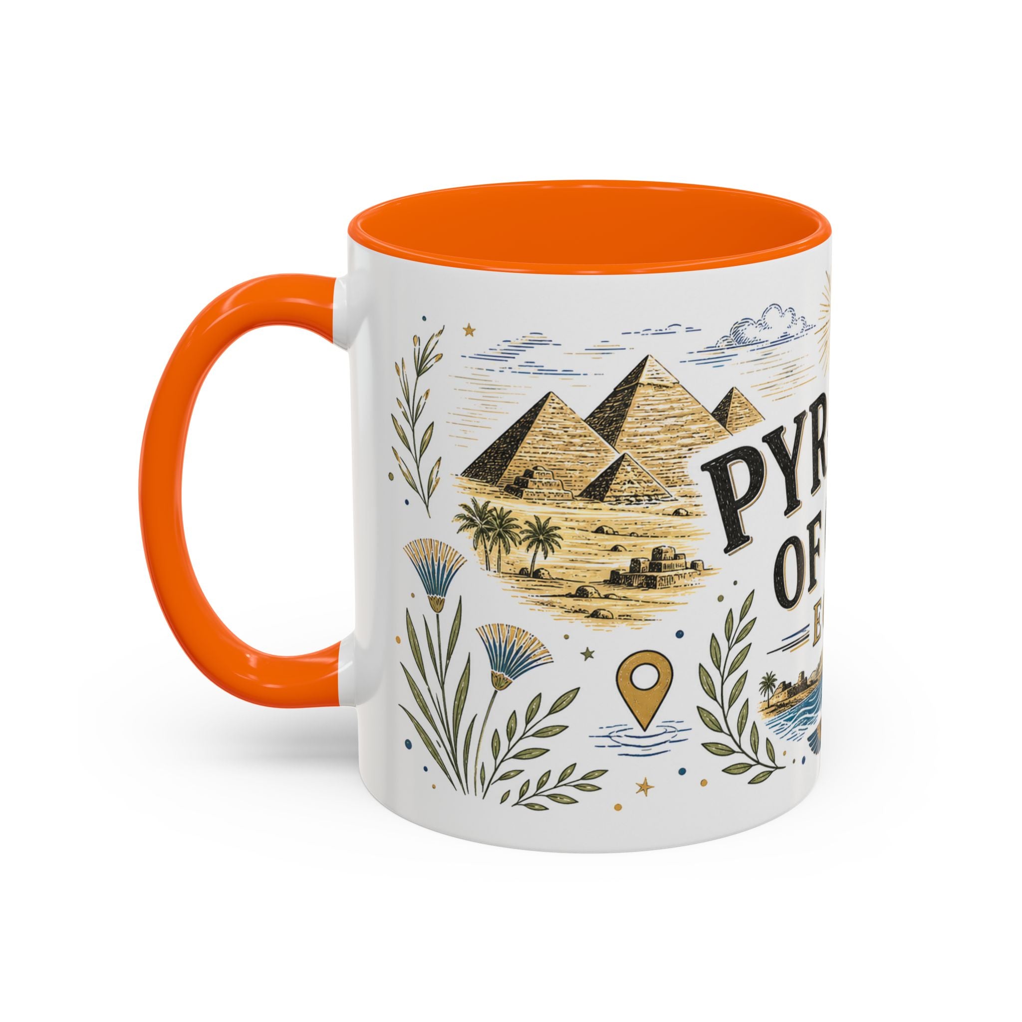 Pyramids of Giza Coffee Mug | Travel Destination Souvenir Gift | Accent Color Ceramic 11oz 15oz