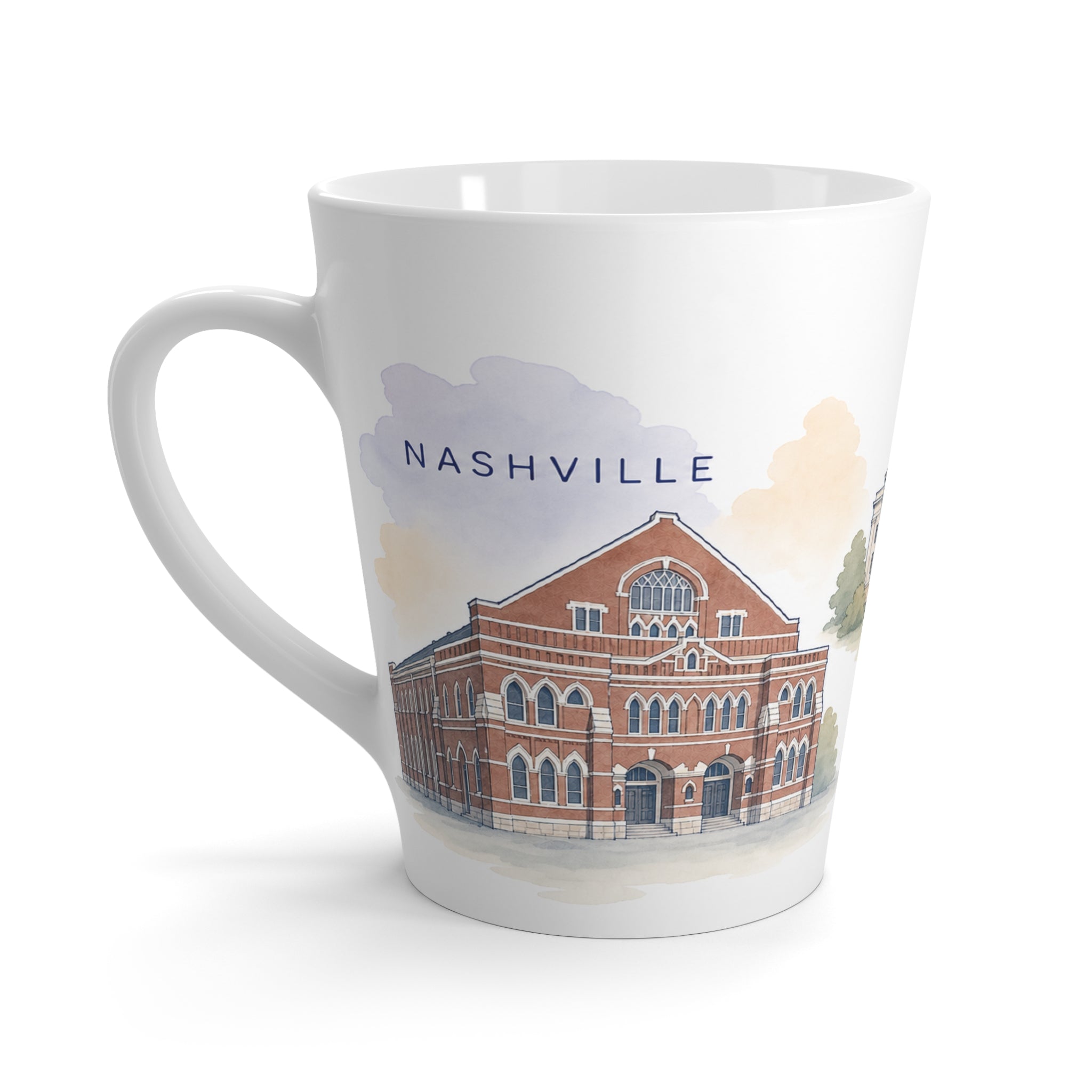 Nashville Latte Mug | Watercolor City Travel Mug | 12 oz Ceramic Souvenir Gift