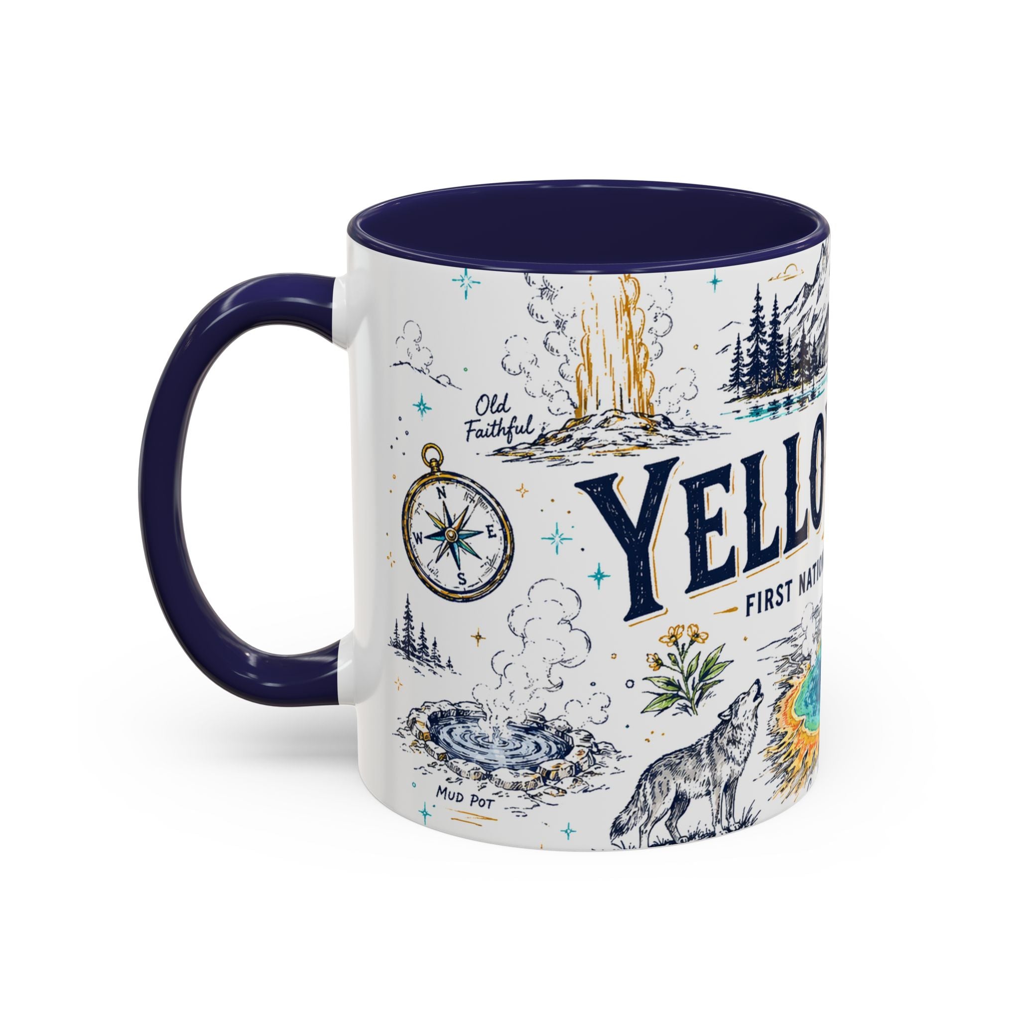 Yellowstone National Park Coffee Mug | Hiking Camping Nature Gift | Accent Color Ceramic 11oz 15oz