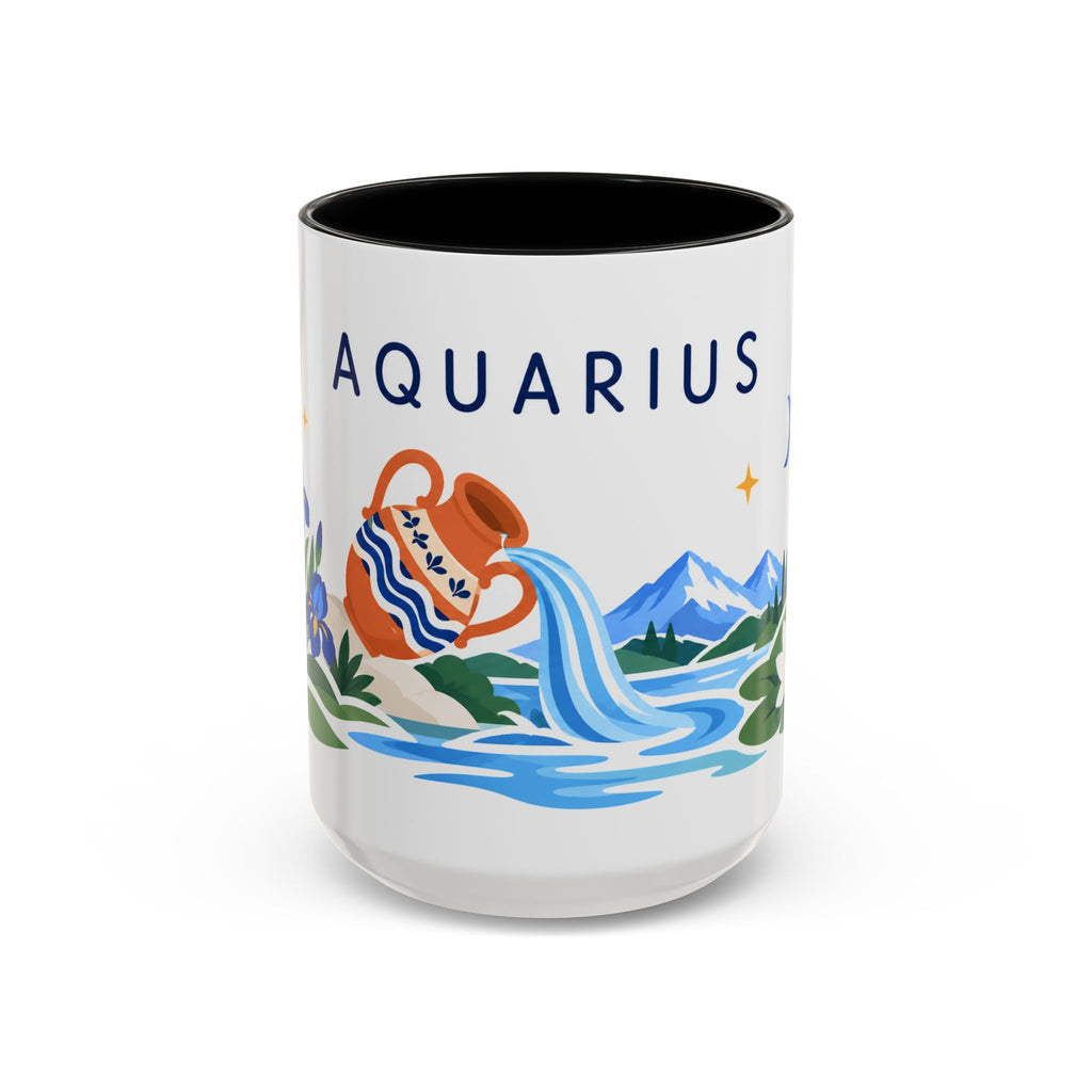Aquarius Zodiac Coffee Mug | Water Bearer Design | Astrology Birthday Gift | 11 oz 15 oz Ceramic Accent Mug