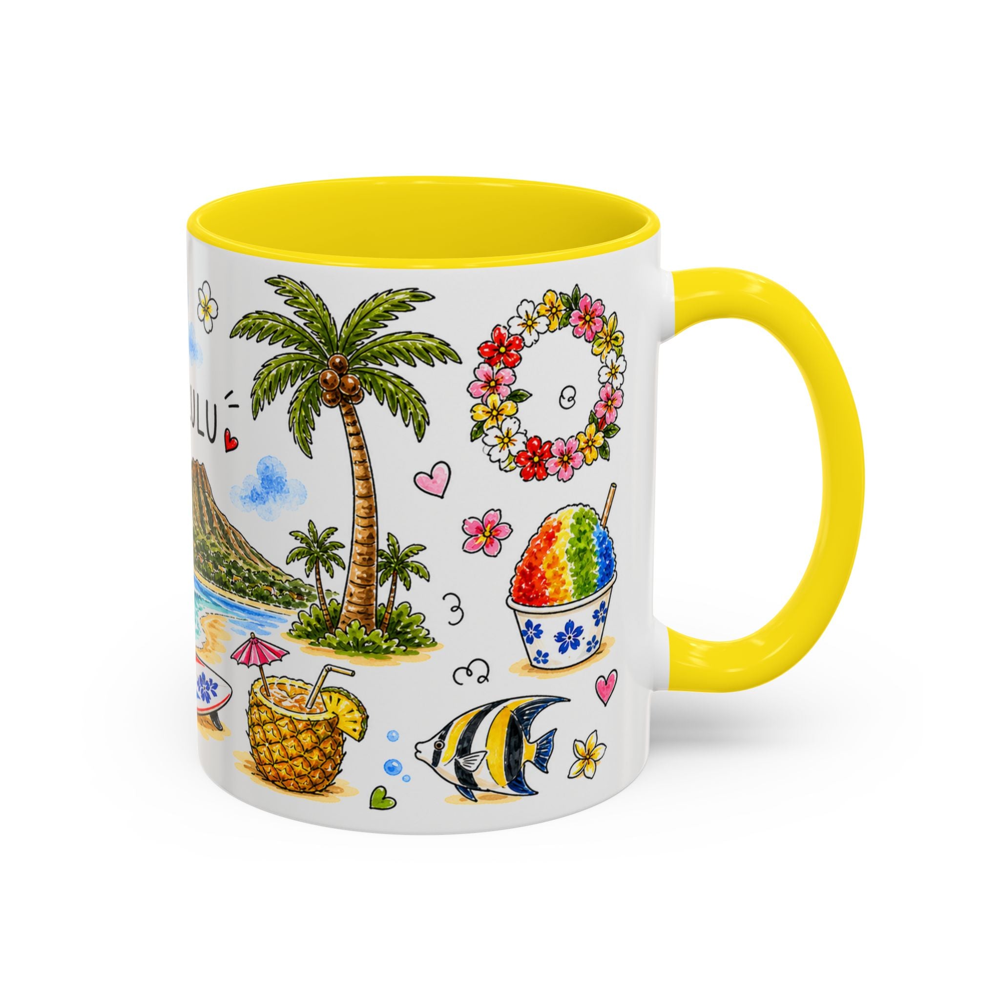 Honolulu Illustrated Travel Mug | City Souvenir Accent Coffee Mug | 11oz 15oz Ceramic Cup