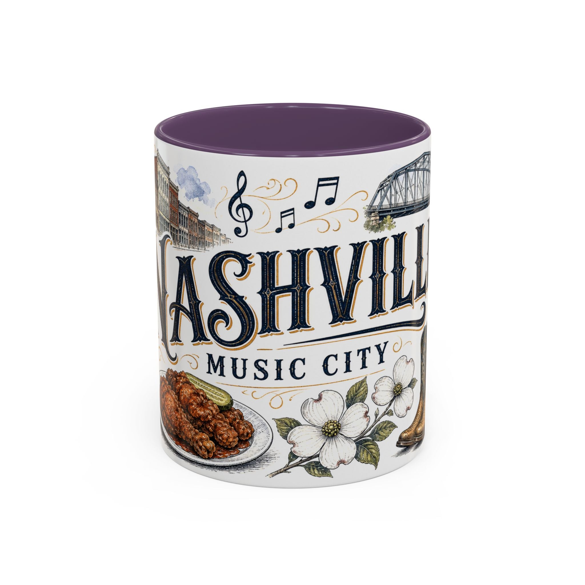 Nashville Coffee Mug | United States Travel Souvenir | Vintage Illustrated City Gift | 11 oz 15 oz Accent Mug