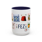 Fez Coffee Mug | Postage Stamp Collage Mug | Travel Souvenir Accent Cup 11oz 15oz