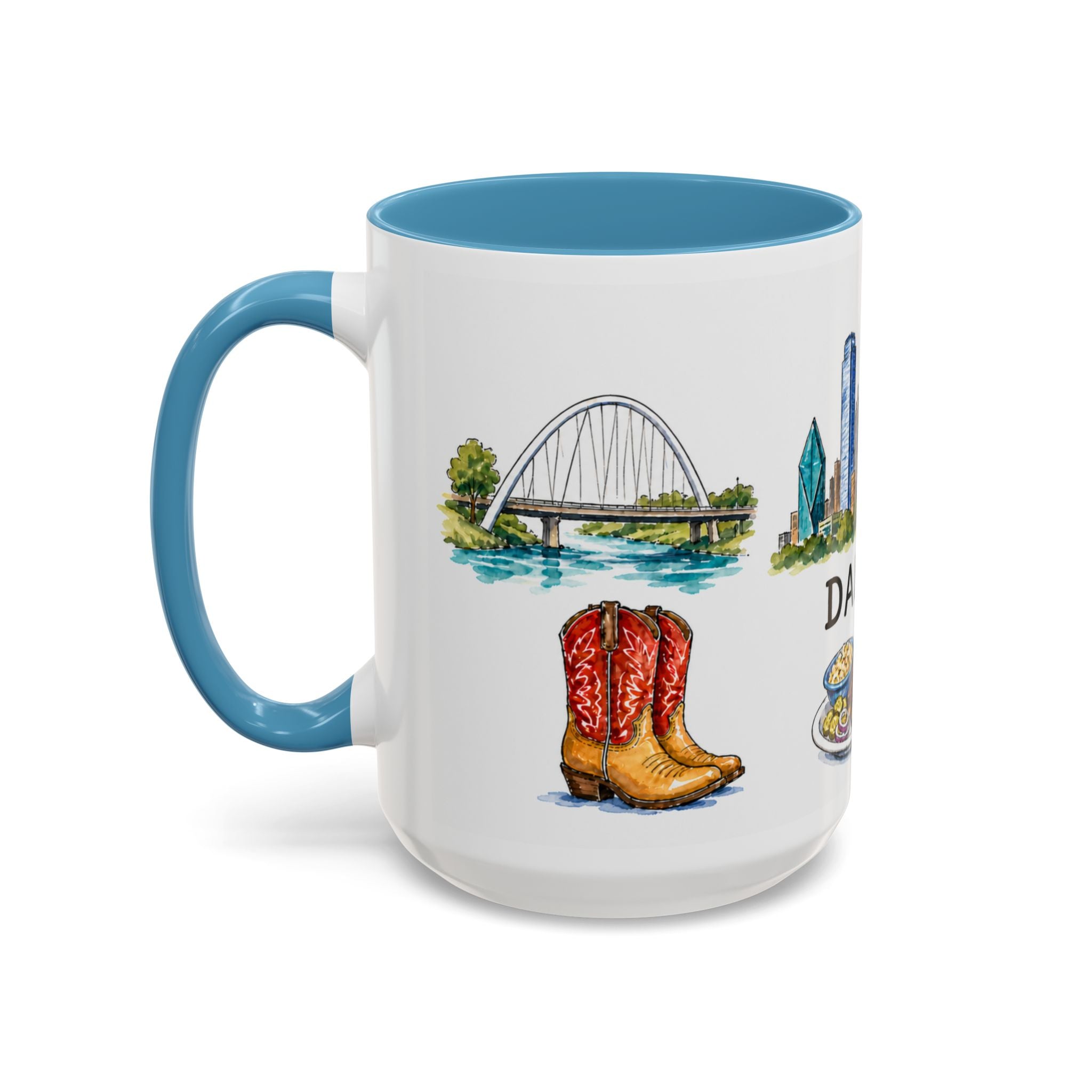 Dallas Illustrated Travel Mug | City Souvenir Accent Coffee Mug | 11oz 15oz Ceramic Cup