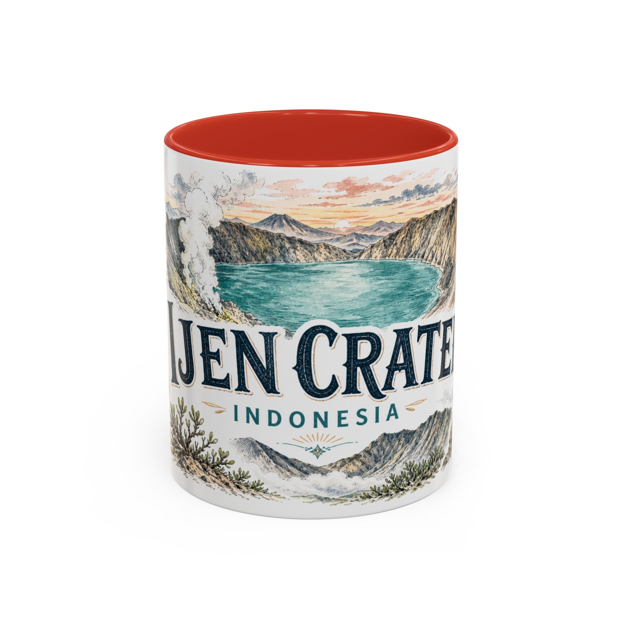 Ijen Crater Mug, Indonesia Travel Souvenir, Bucket List Gift, Accent Ceramic Coffee Mug 11oz 15oz