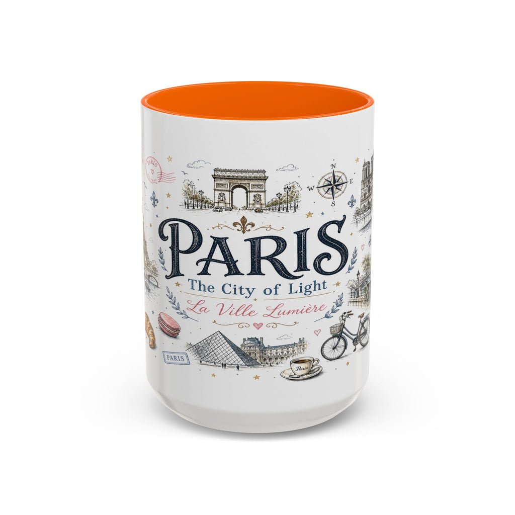 Paris Coffee Mug | France Souvenir Travel Gift | Accent Color Ceramic 11oz 15oz