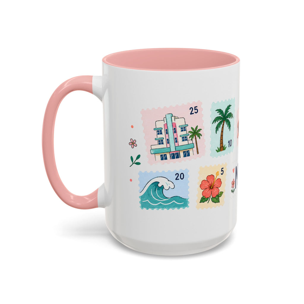 Miami Coffee Mug | Postage Stamp Collage Mug | Travel Souvenir Accent Cup 11oz 15oz