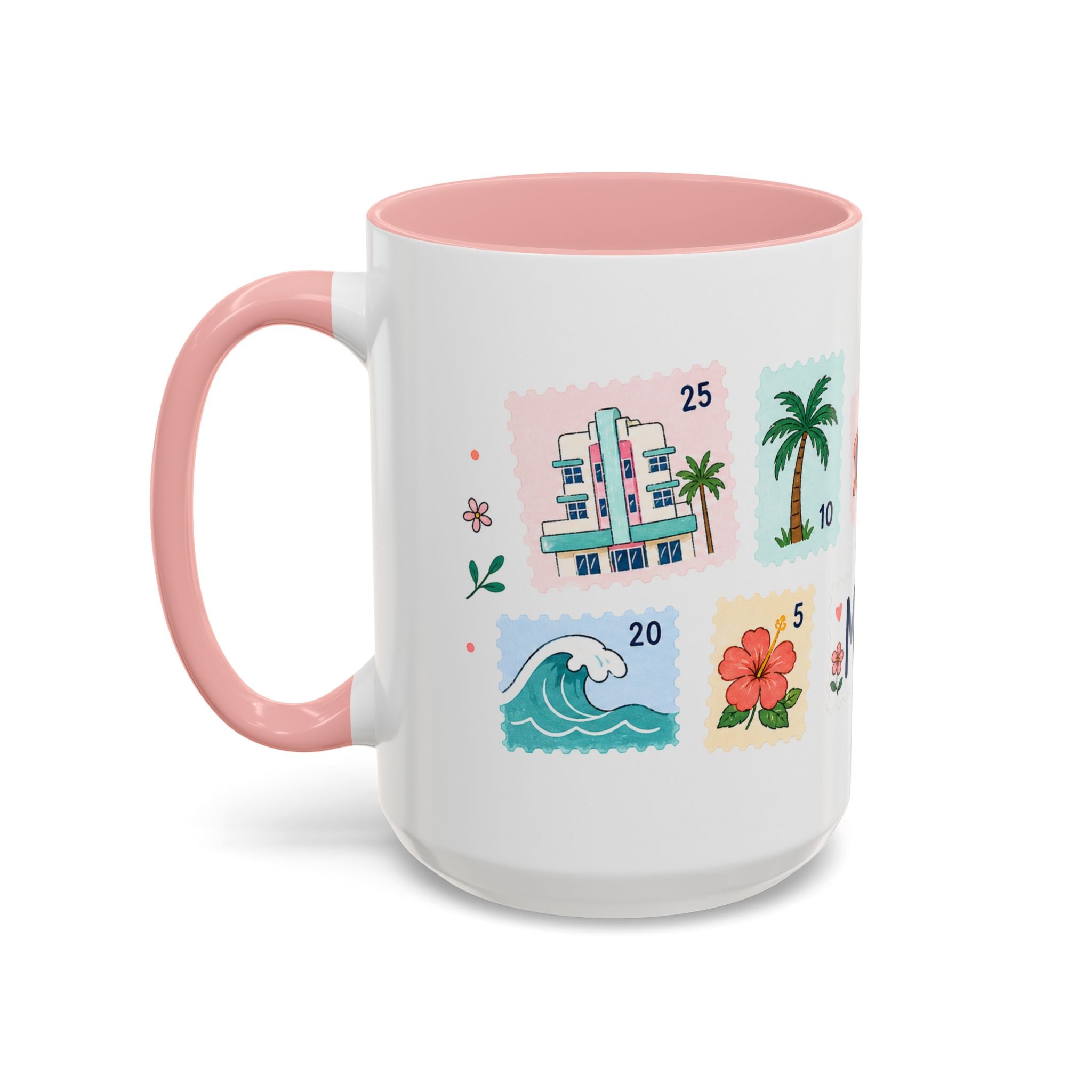 Miami Coffee Mug | Postage Stamp Collage Mug | Travel Souvenir Accent Cup 11oz 15oz
