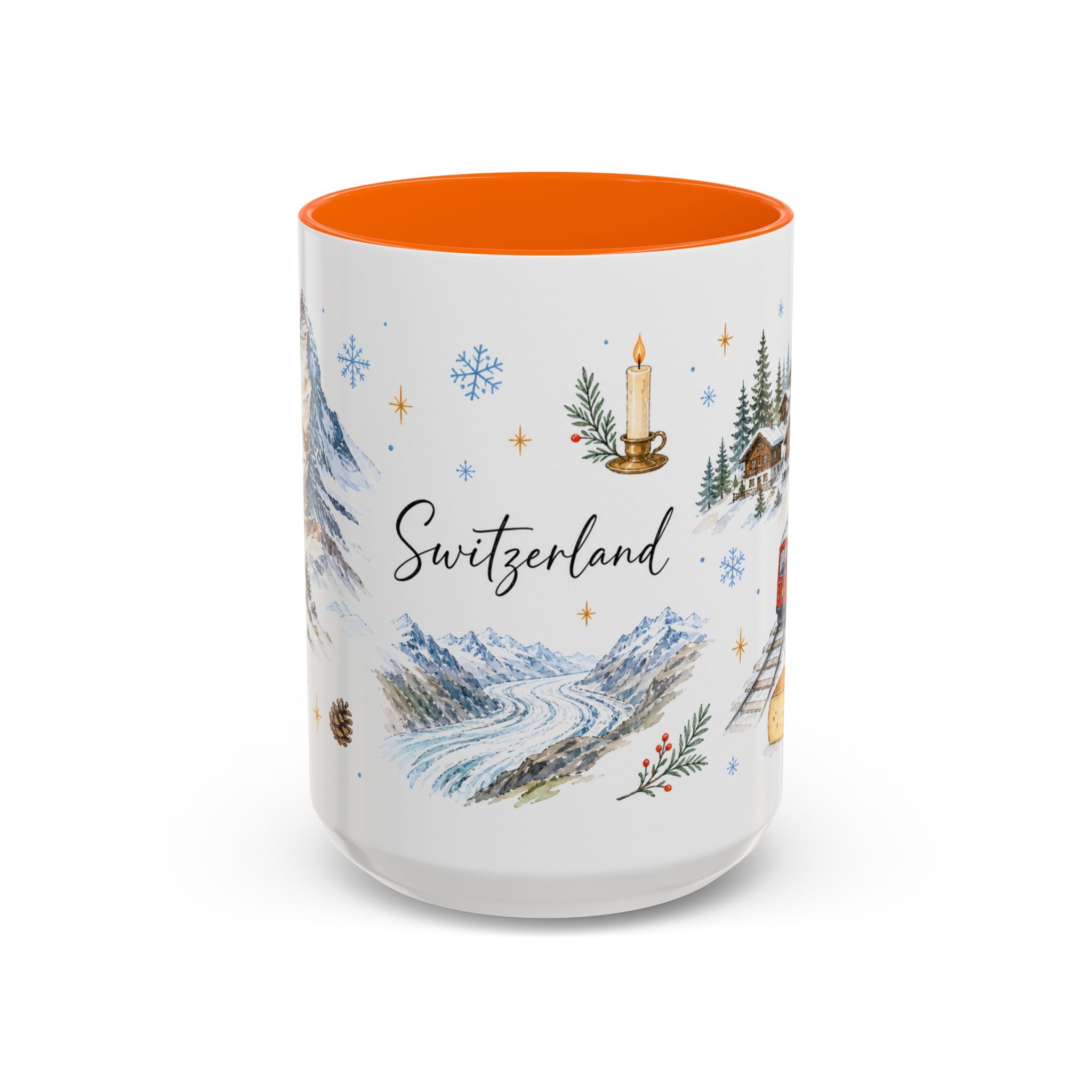 Switzerland Christmas Mug | Watercolor Travel Souvenir | Holiday Gift | Accent Ceramic Coffee Cup 11oz 15oz