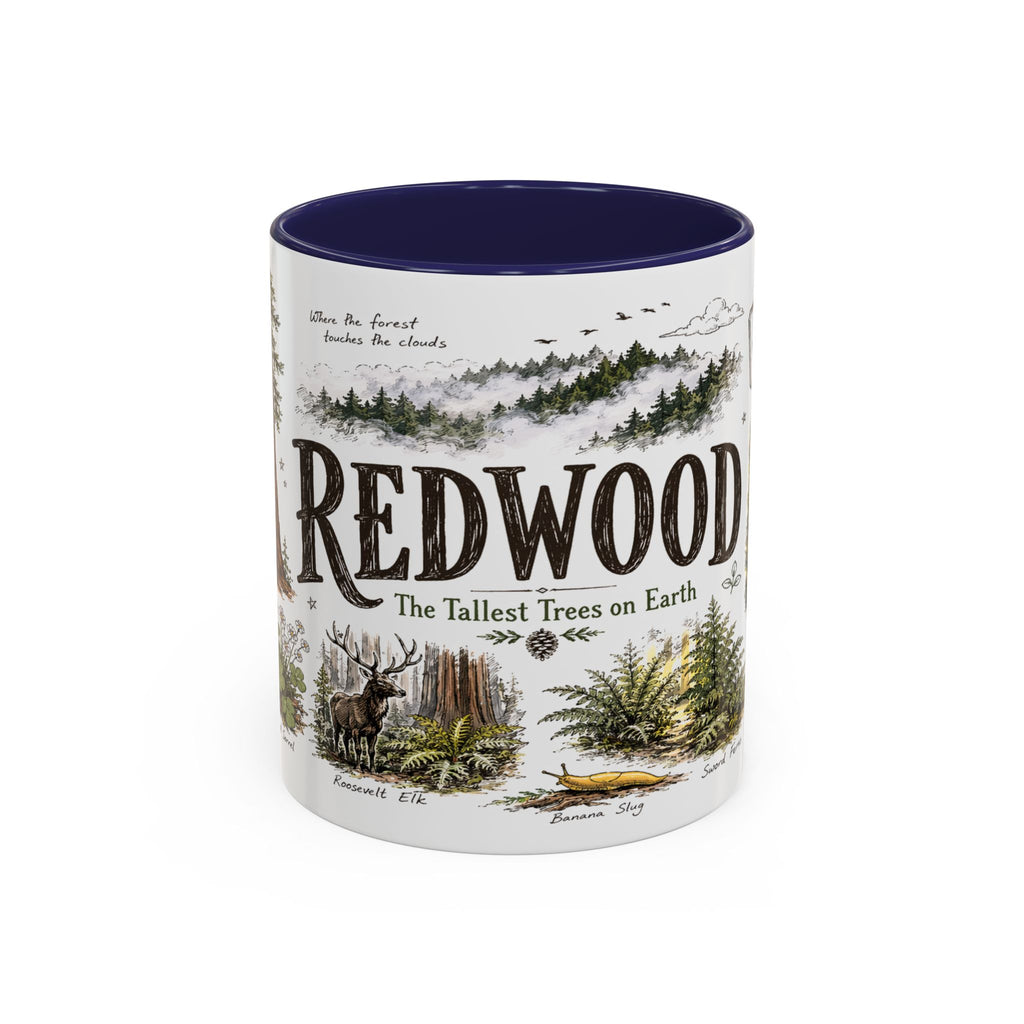 Redwood National Park Coffee Mug | California Coastal Forest Hiking Gift | Accent Color Ceramic 11oz 15oz