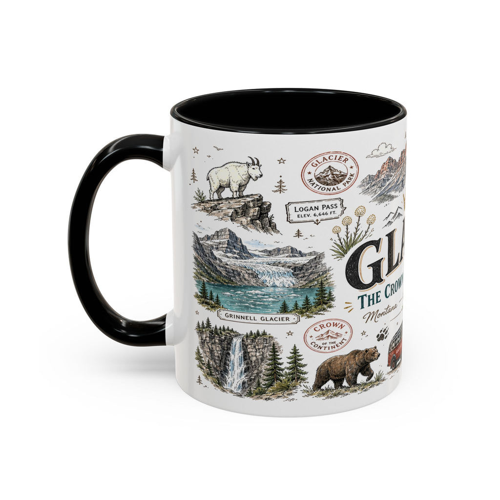 Glacier Coffee Mug | National Park Hiking Montana Gift | Accent Color Ceramic 11oz 15oz