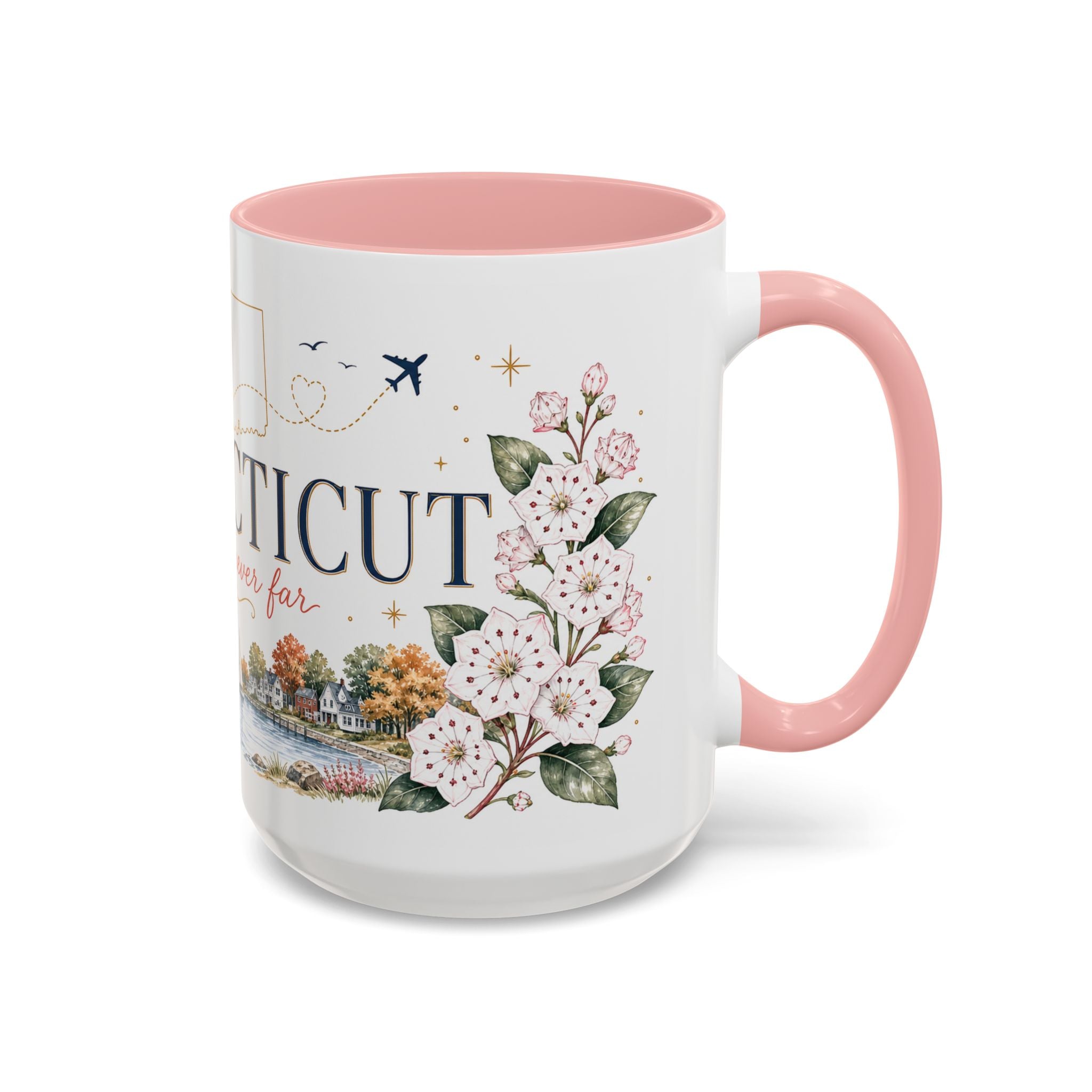 Connecticut State Map Mug | Botanical Accent Coffee Cup (11oz 15oz)