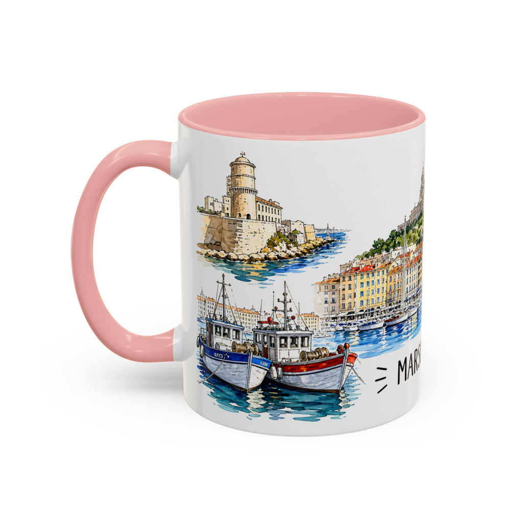 Marseille Illustrated Travel Mug | City Souvenir Accent Coffee Mug | 11oz 15oz Ceramic Cup