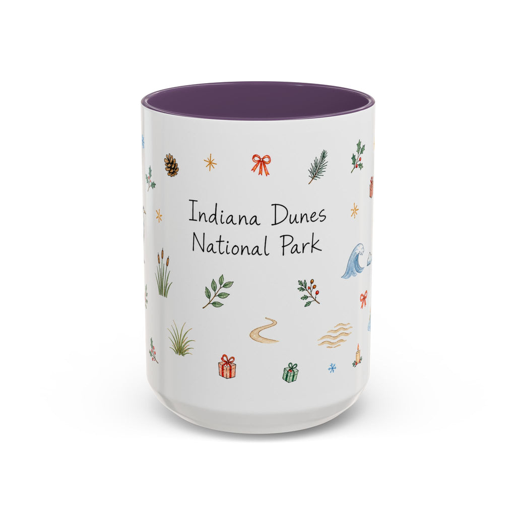Indiana Dunes National Park Christmas Mug | Watercolor Travel Souvenir | Holiday Gift | Accent Ceramic Coffee Cup 11oz 15oz