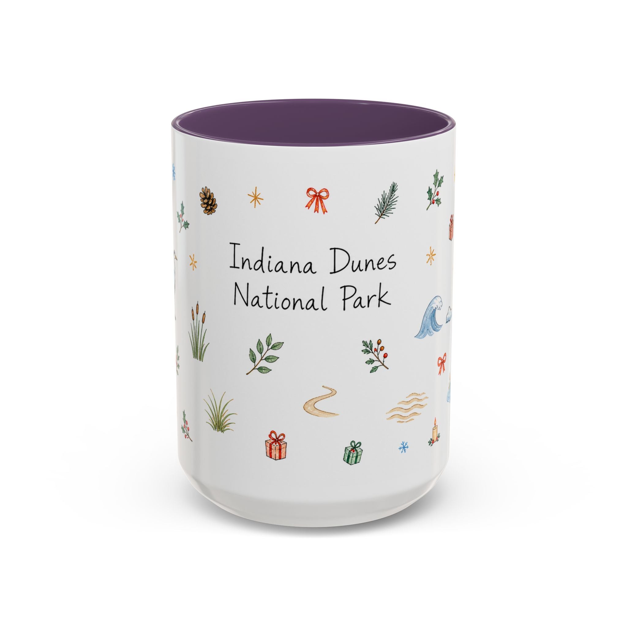 Indiana Dunes National Park Christmas Mug | Watercolor Travel Souvenir | Holiday Gift | Accent Ceramic Coffee Cup 11oz 15oz