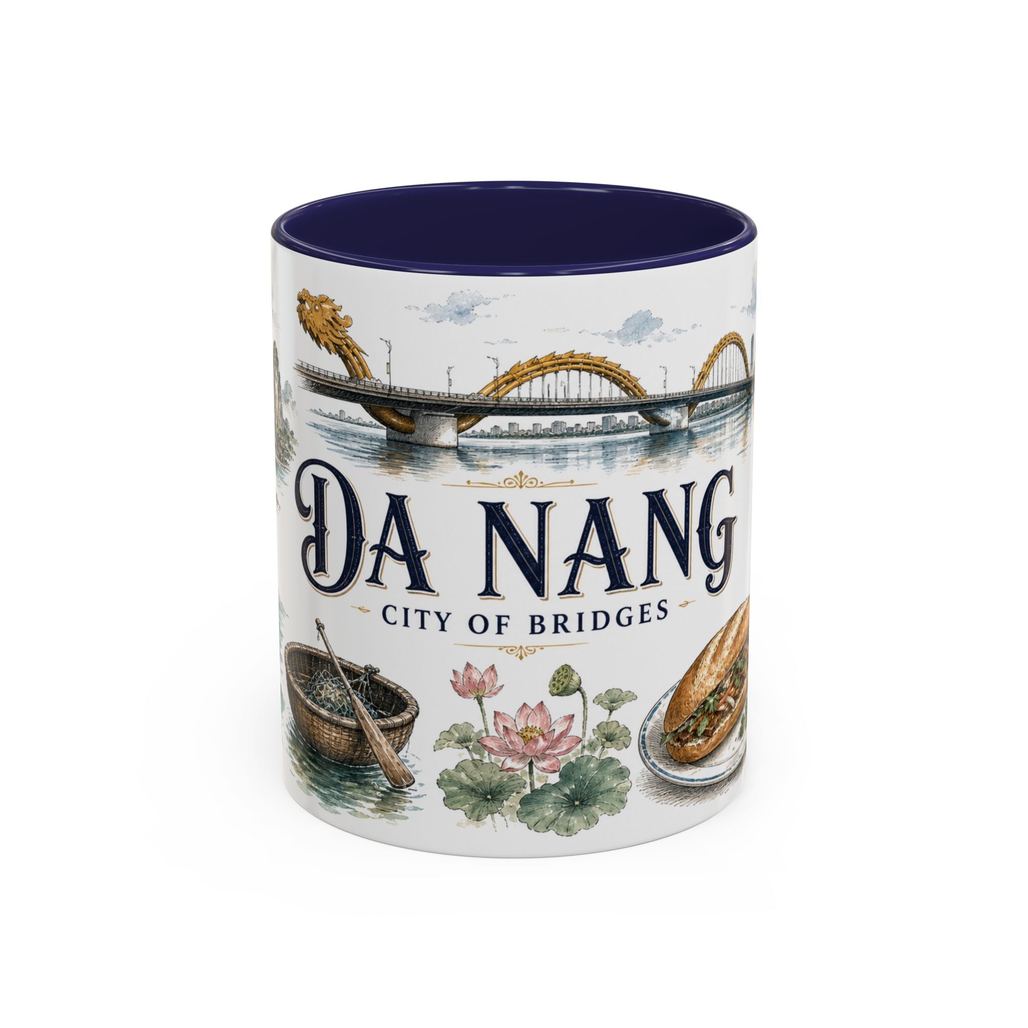 Da Nang Coffee Mug | Vietnam Travel Souvenir | Vintage Illustrated City Gift | 11 oz 15 oz Accent Mug