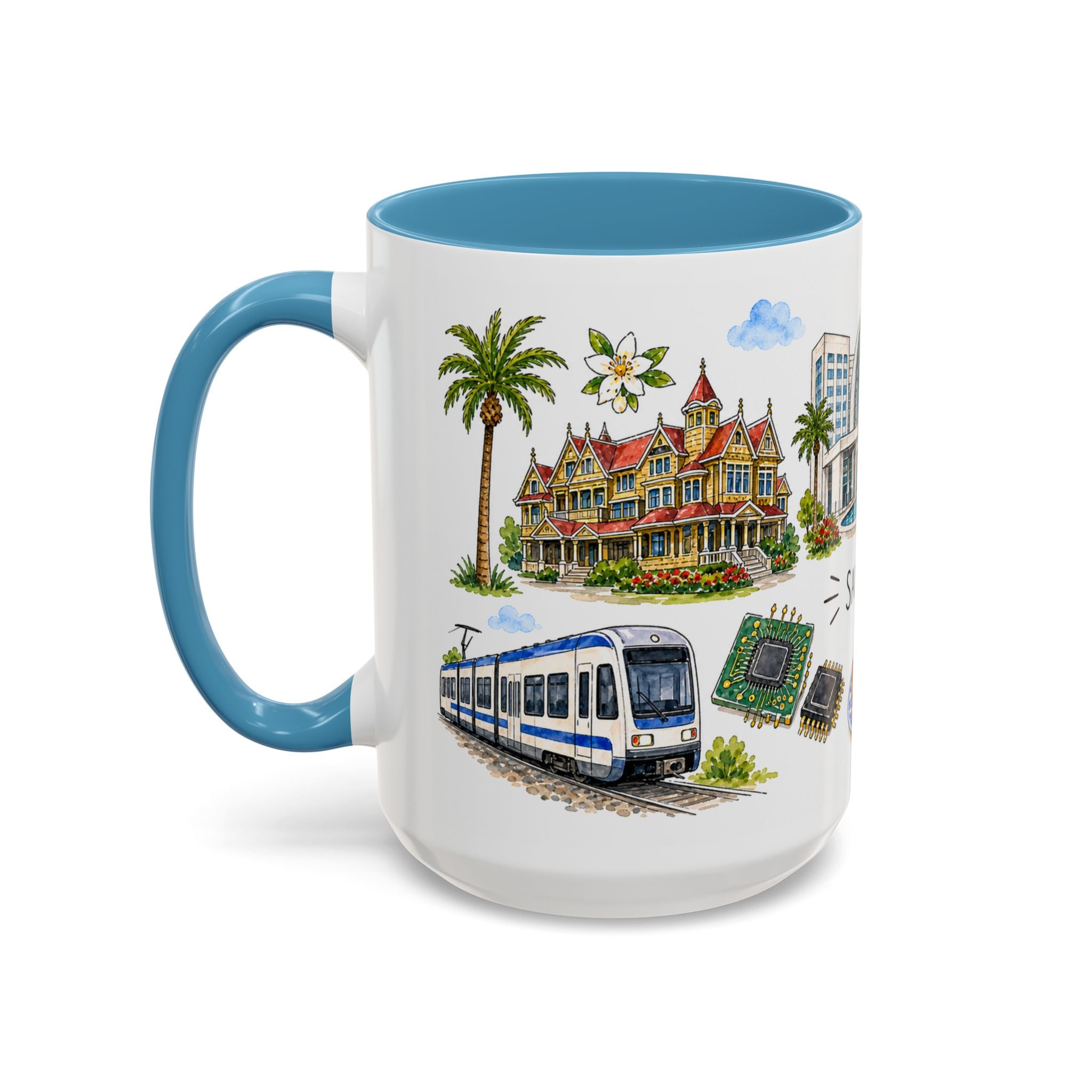 San Jose Illustrated Travel Mug | City Souvenir Accent Coffee Mug | 11oz 15oz Ceramic Cup