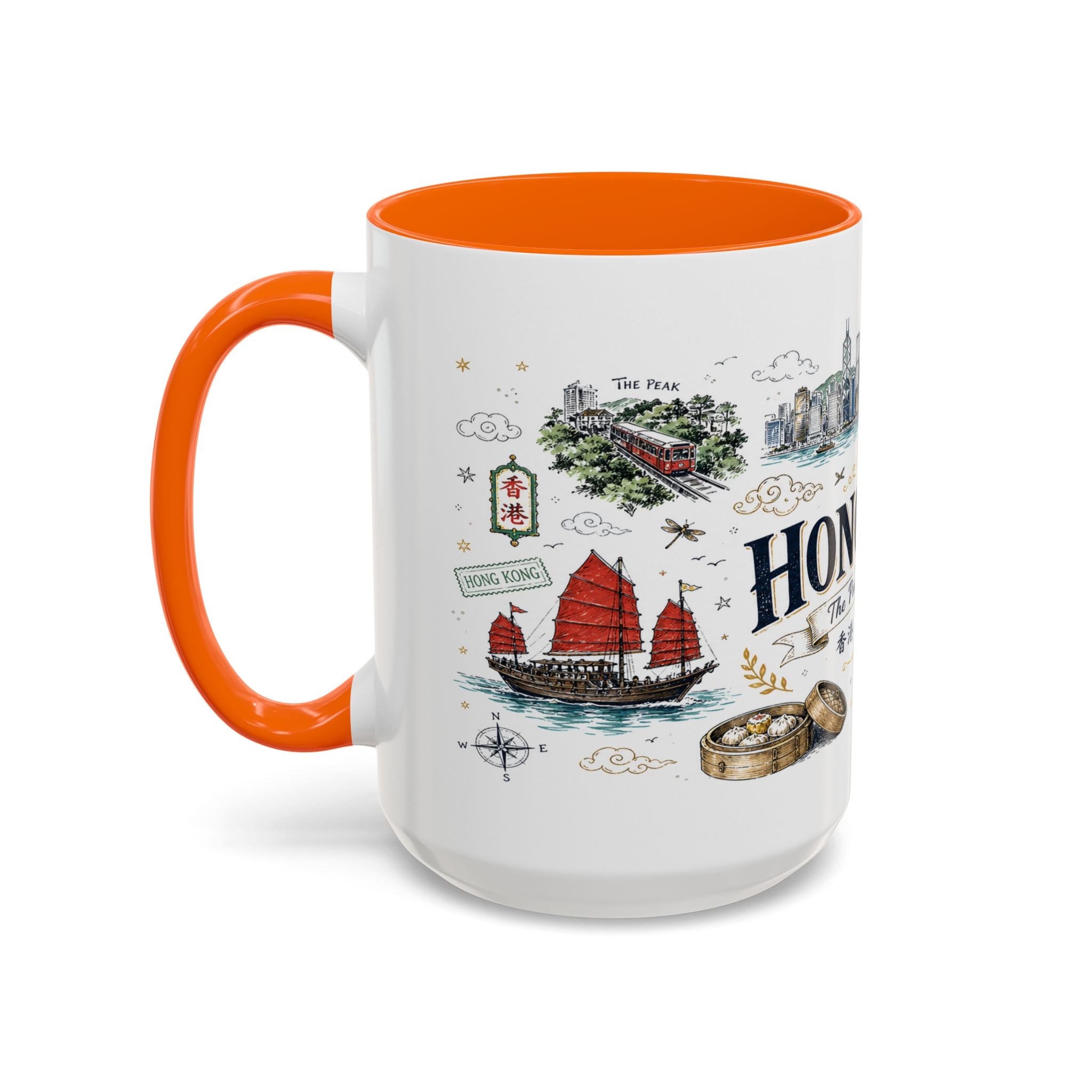 Hong Kong Coffee Mug | Asia Souvenir Travel Gift | Accent Color Ceramic 11oz 15oz